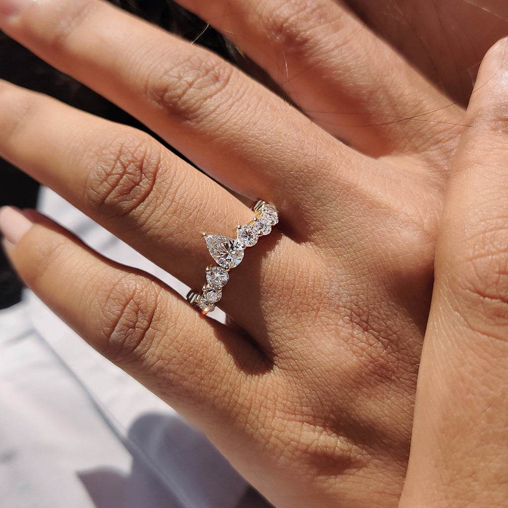 Pear Wedding Band with Tiara Crown Design