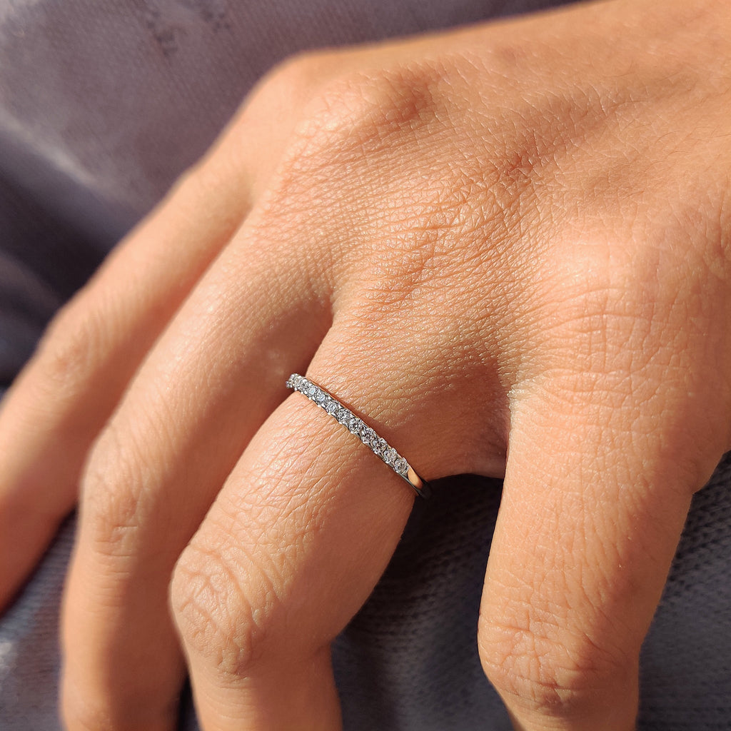 Round Cut Wedding Band In Half Eternity Style