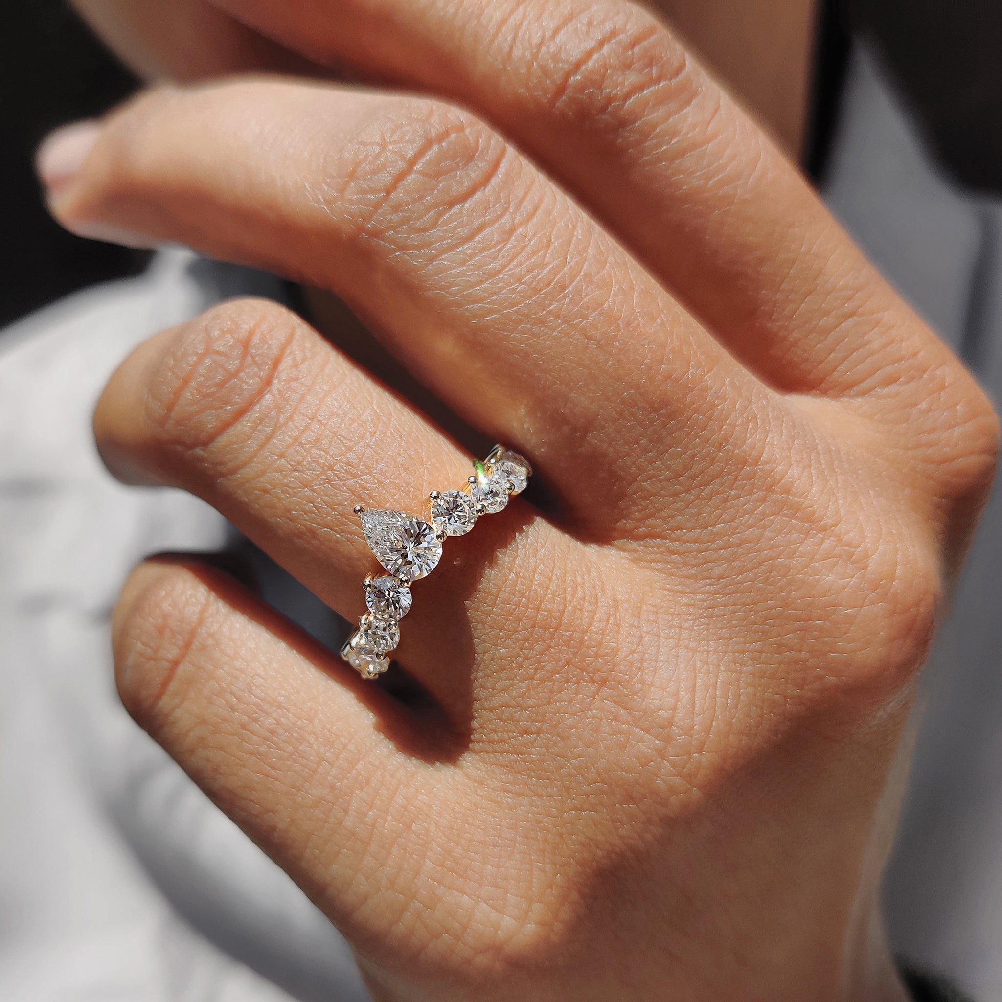 Pear Wedding Band with Tiara Crown Design