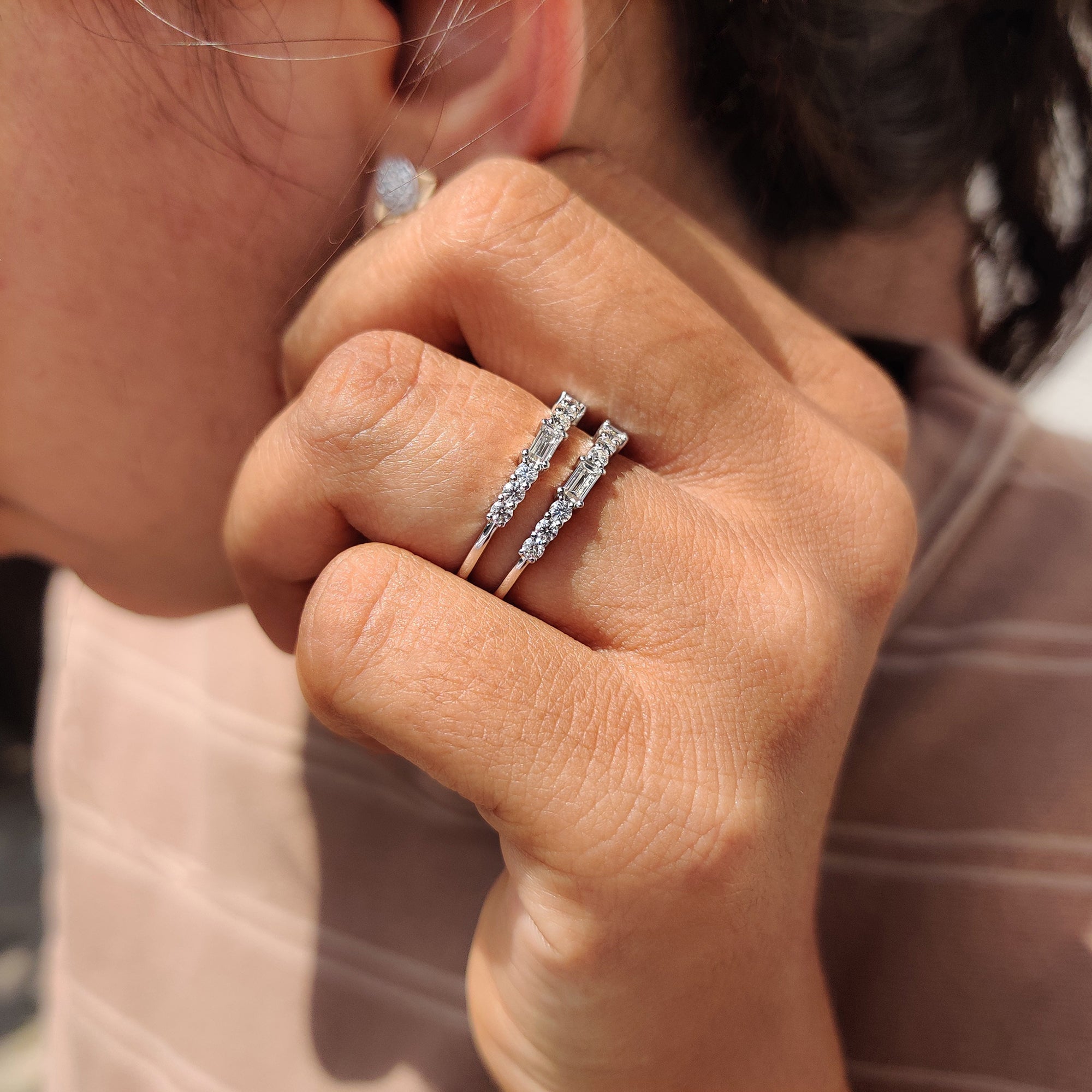 Baguette and Round Cut Wedding Band In Half Eternity