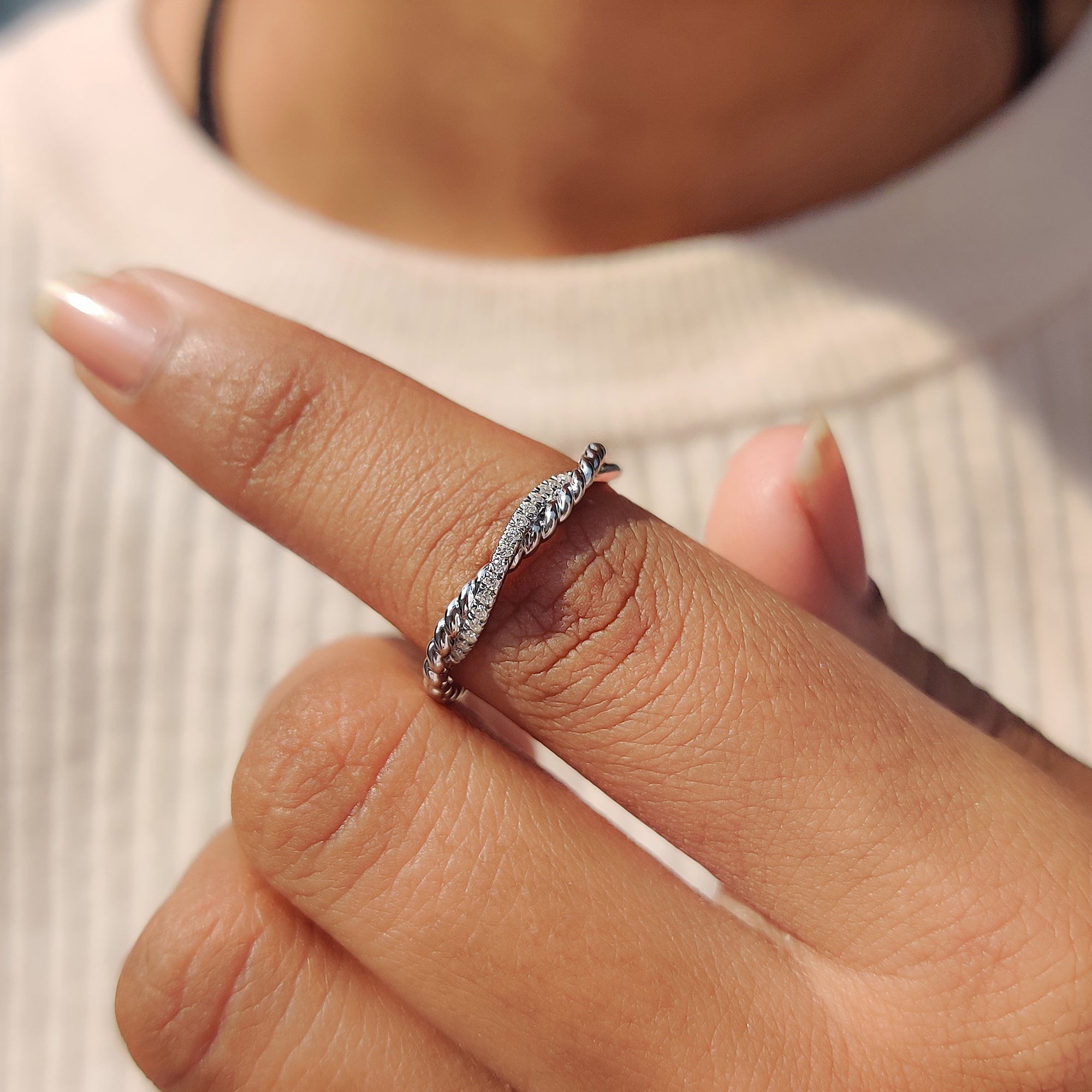 Round Cut Infinity Wedding Band With Twisted Rope Pave Style