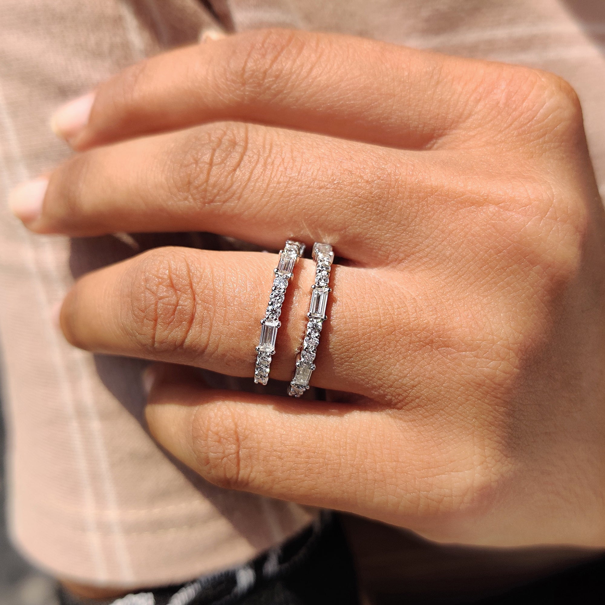 Baguette and Round Cut Wedding Band In Half Eternity Secondary image
