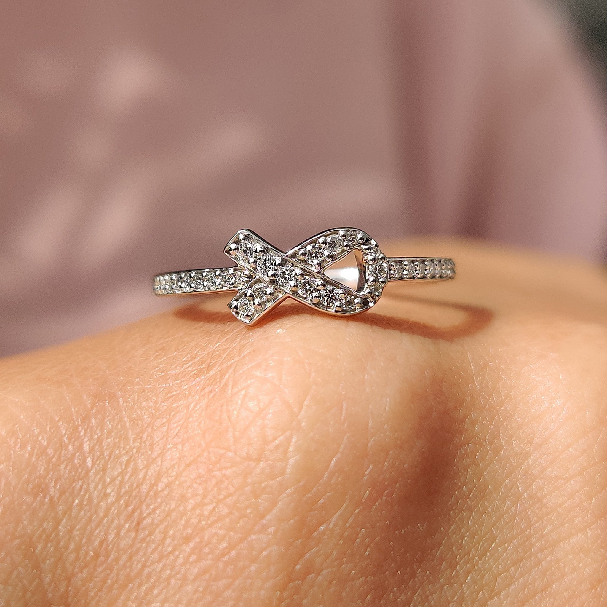 Round Diamond Ribbon Ring In Half Eternity Style Secondary image
