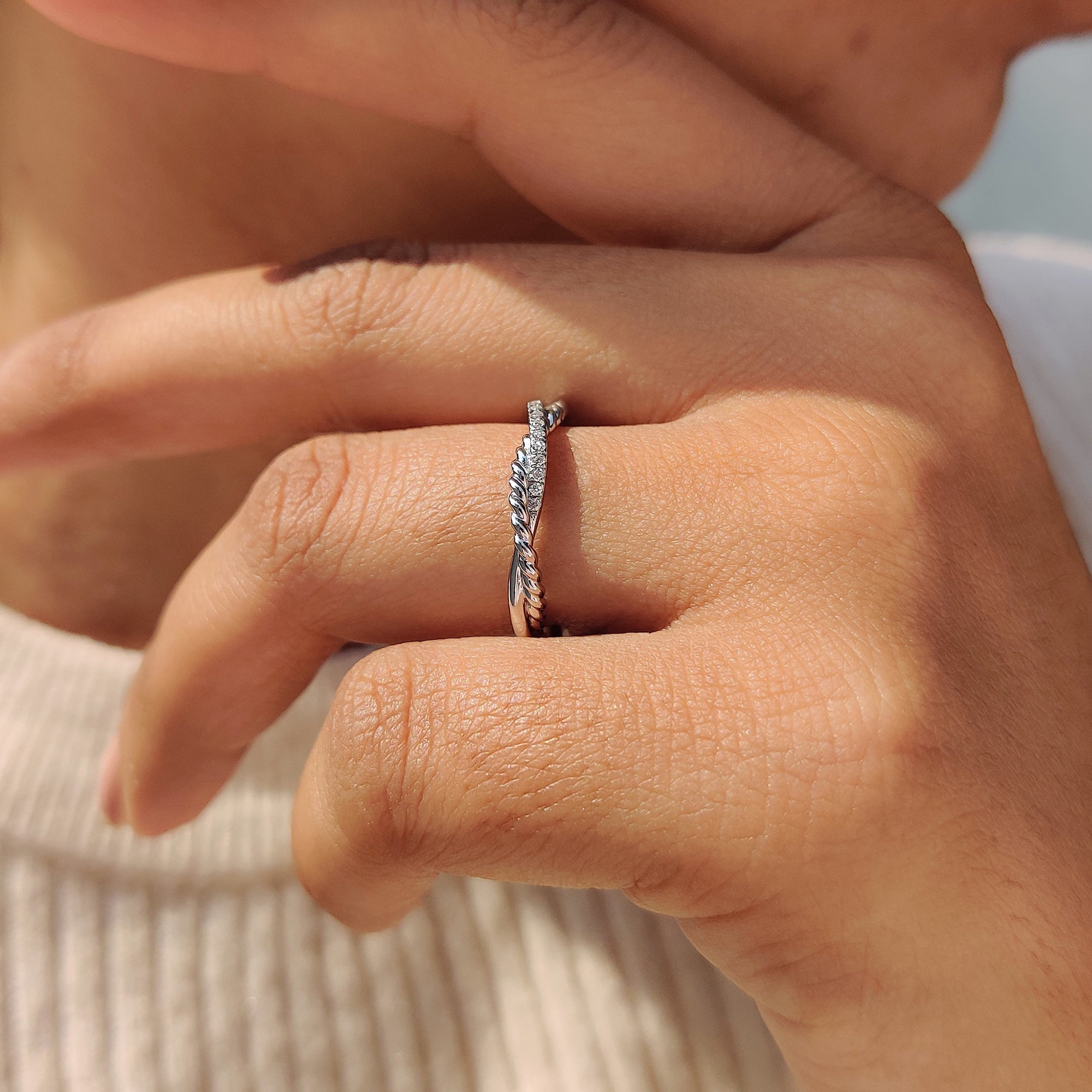 Round Cut Infinity Wedding Band With Twisted Rope Pave Style