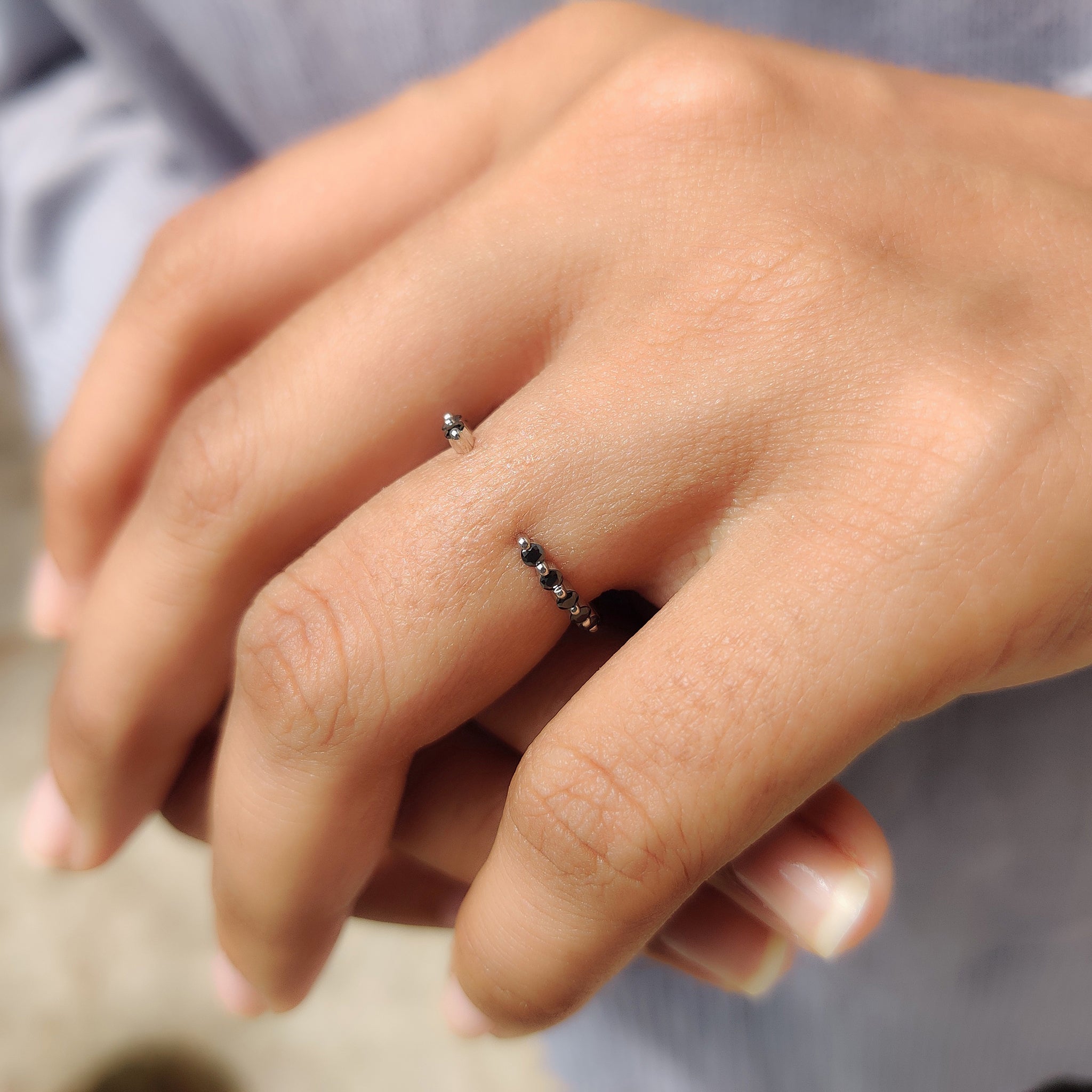 Black Moissanite Wedding Band With Open Gap Look
