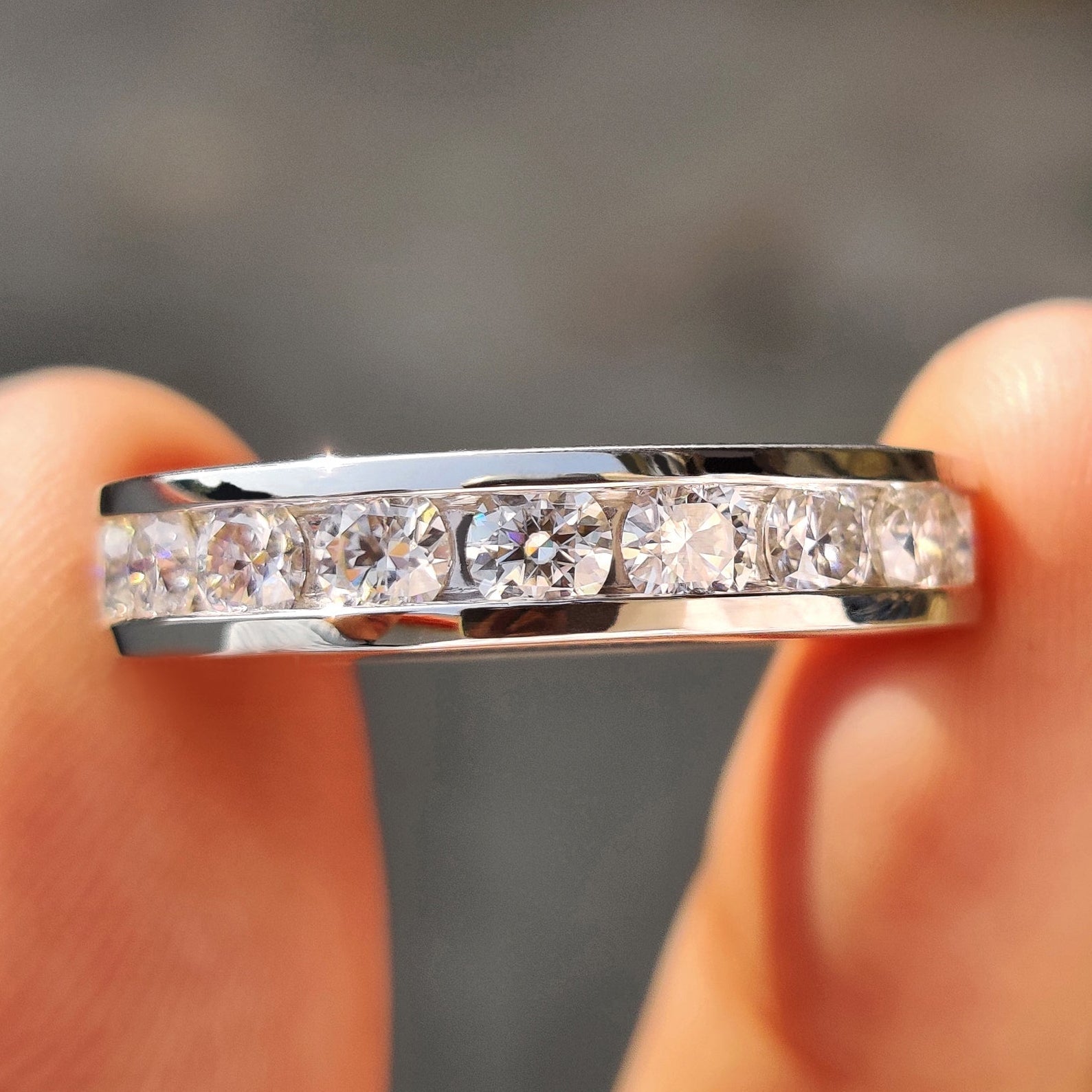 Round Cut Full Eternity Channel Set Wedding Band