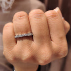 Baguette And Round Moissanite Band with Half Eternity design