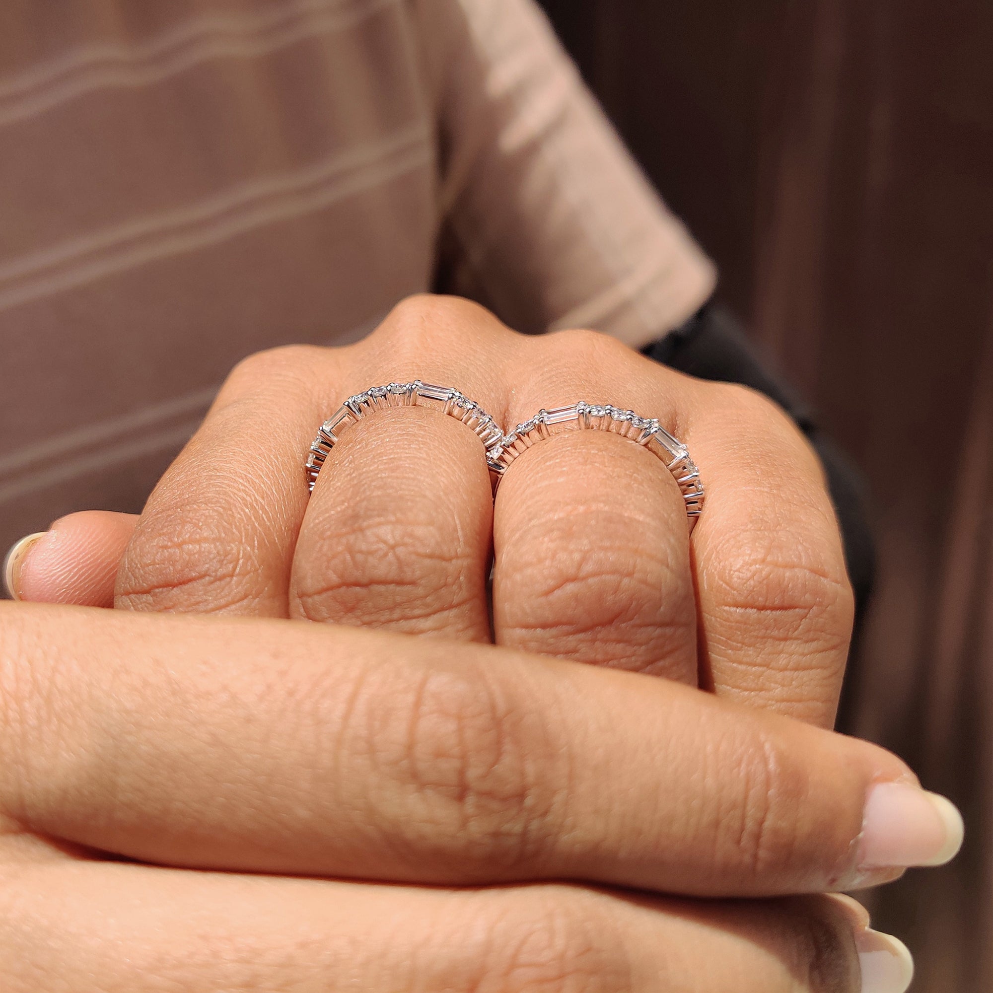 Baguette and Round Cut Wedding Band In Half Eternity