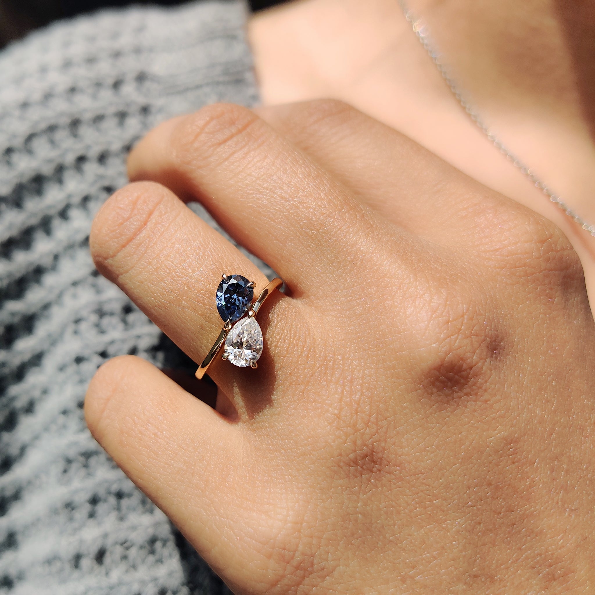Pear Cut Two Stone Bypass Setting Ring