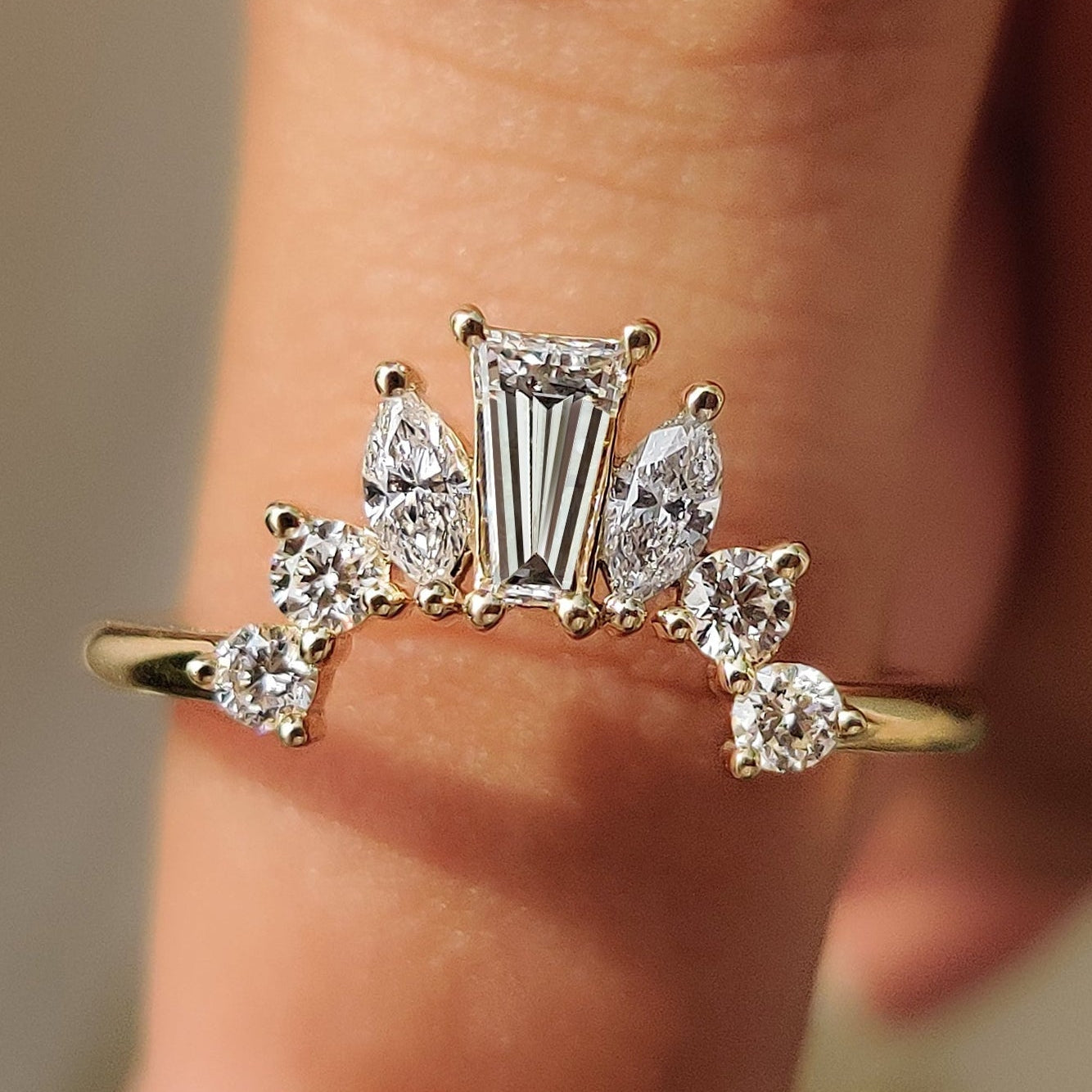 Tiara Wedding Band With Tapered Baguette Diamond