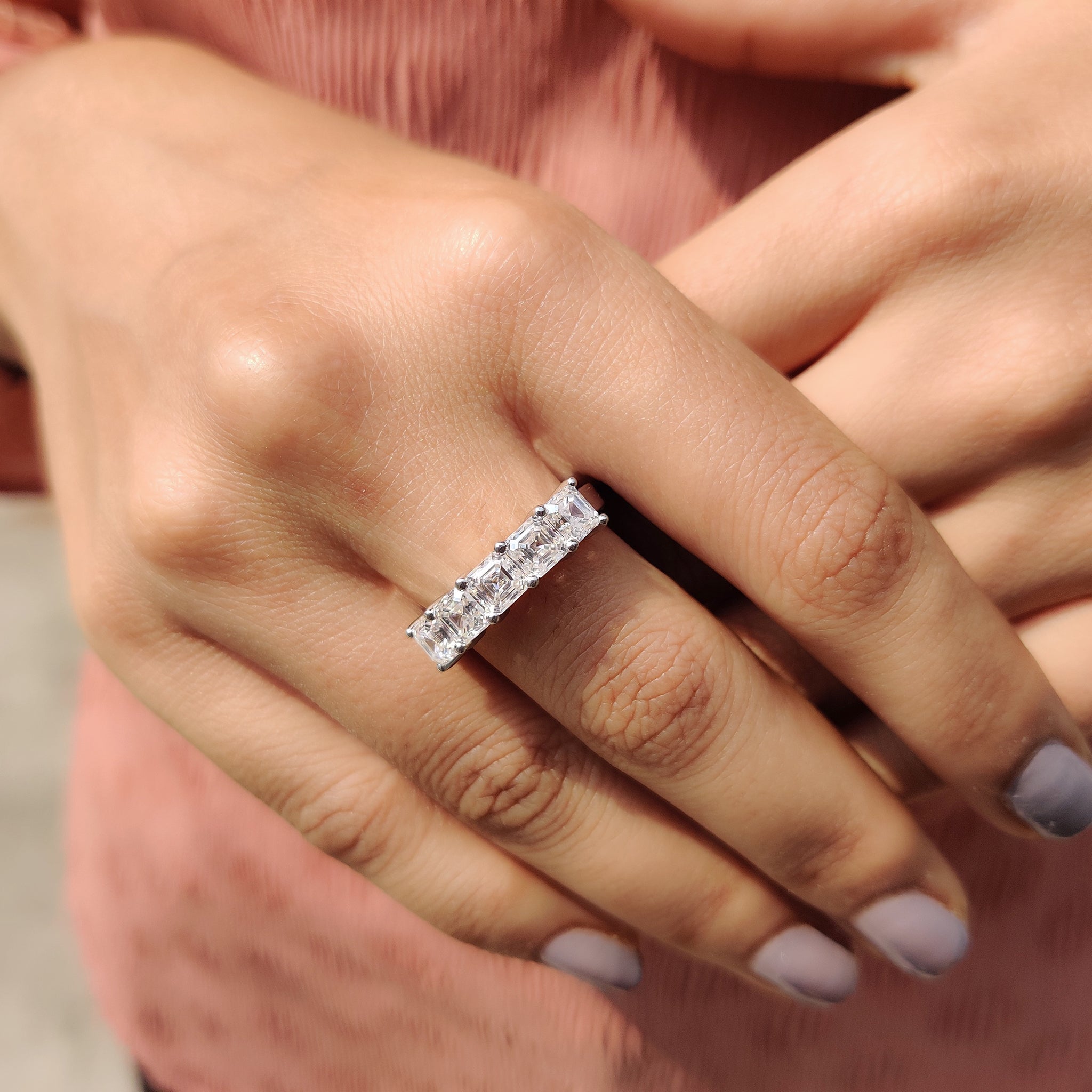 Asscher Cut 5 Stone Wedding Band