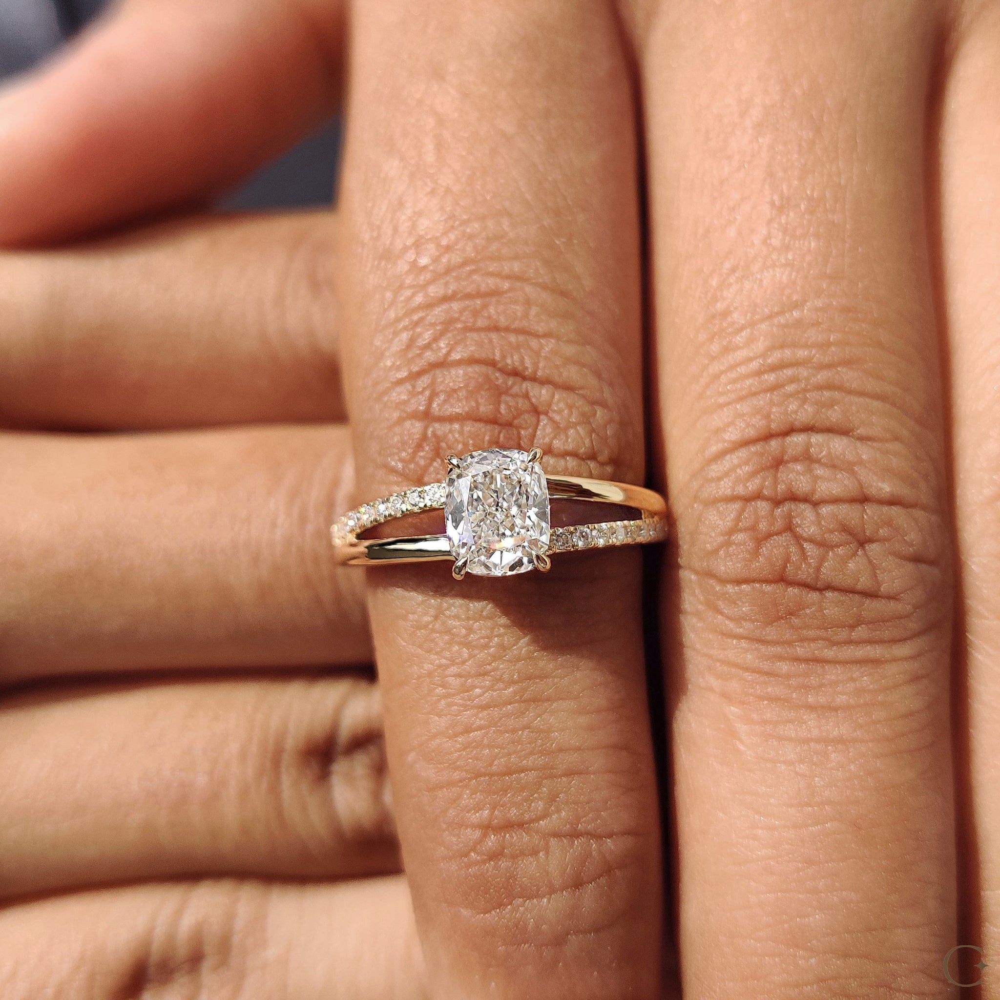 Cushion Cut Diamond Engagement Ring In Split Pave Style