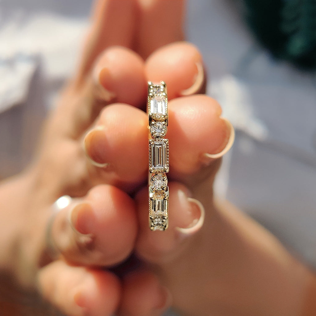 Baguette And Round Wedding Band In Milgrain Setting