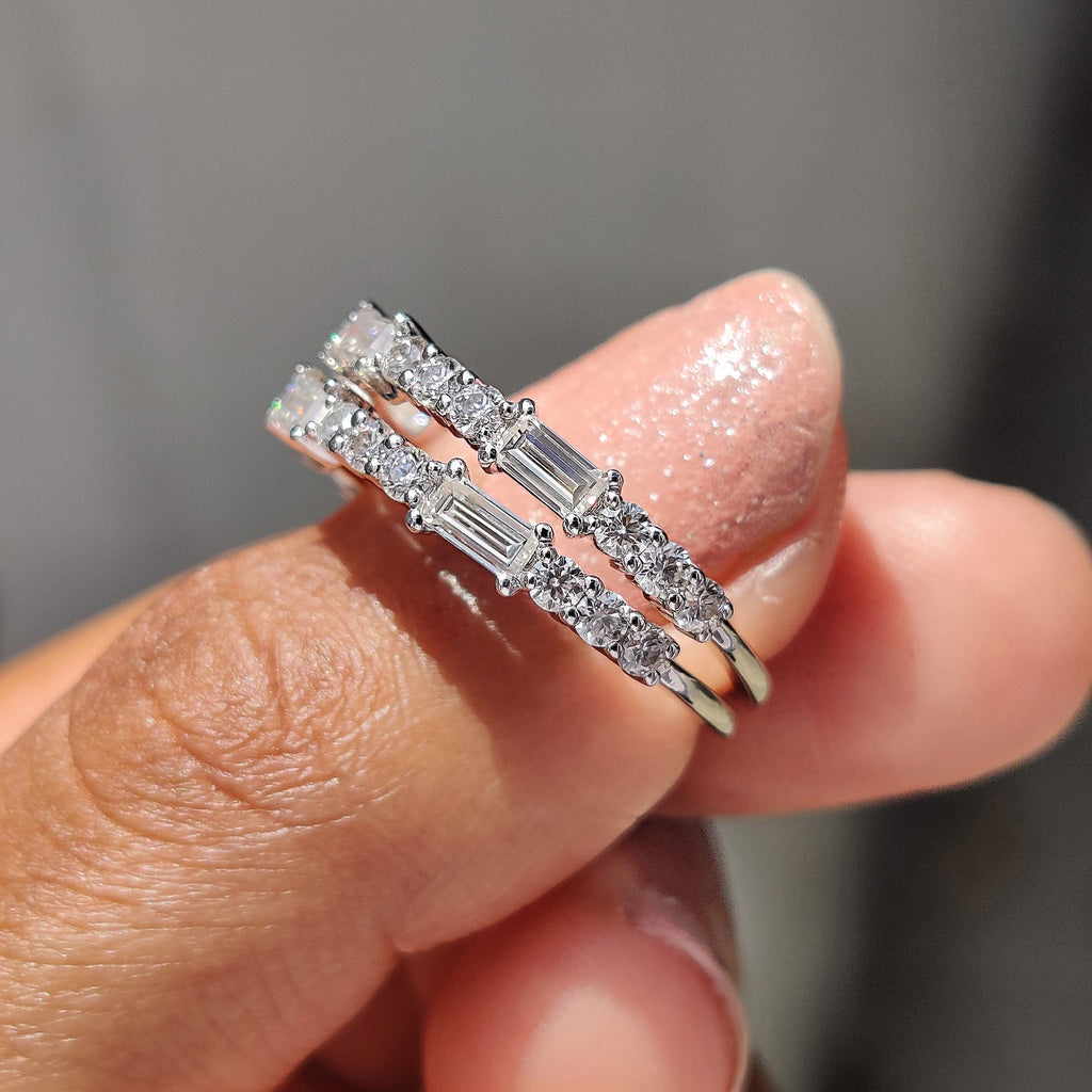 Baguette and Round Cut Wedding Band In Half Eternity