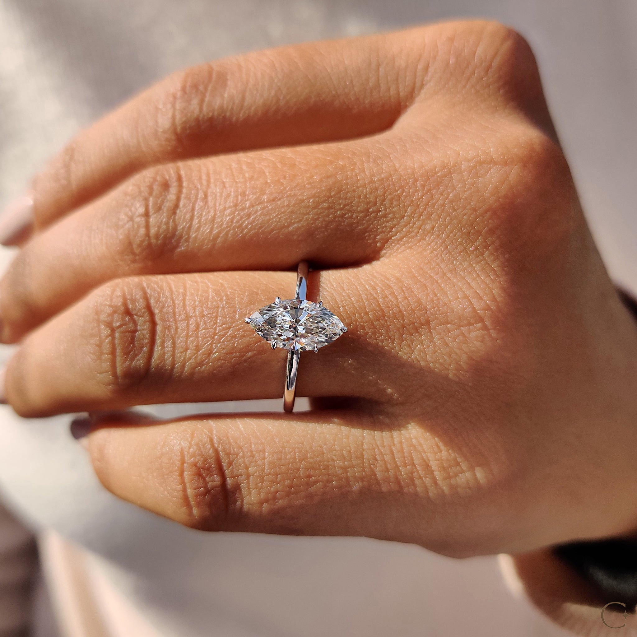 Marquise Cut Engagement Ring with Open Gallery Design