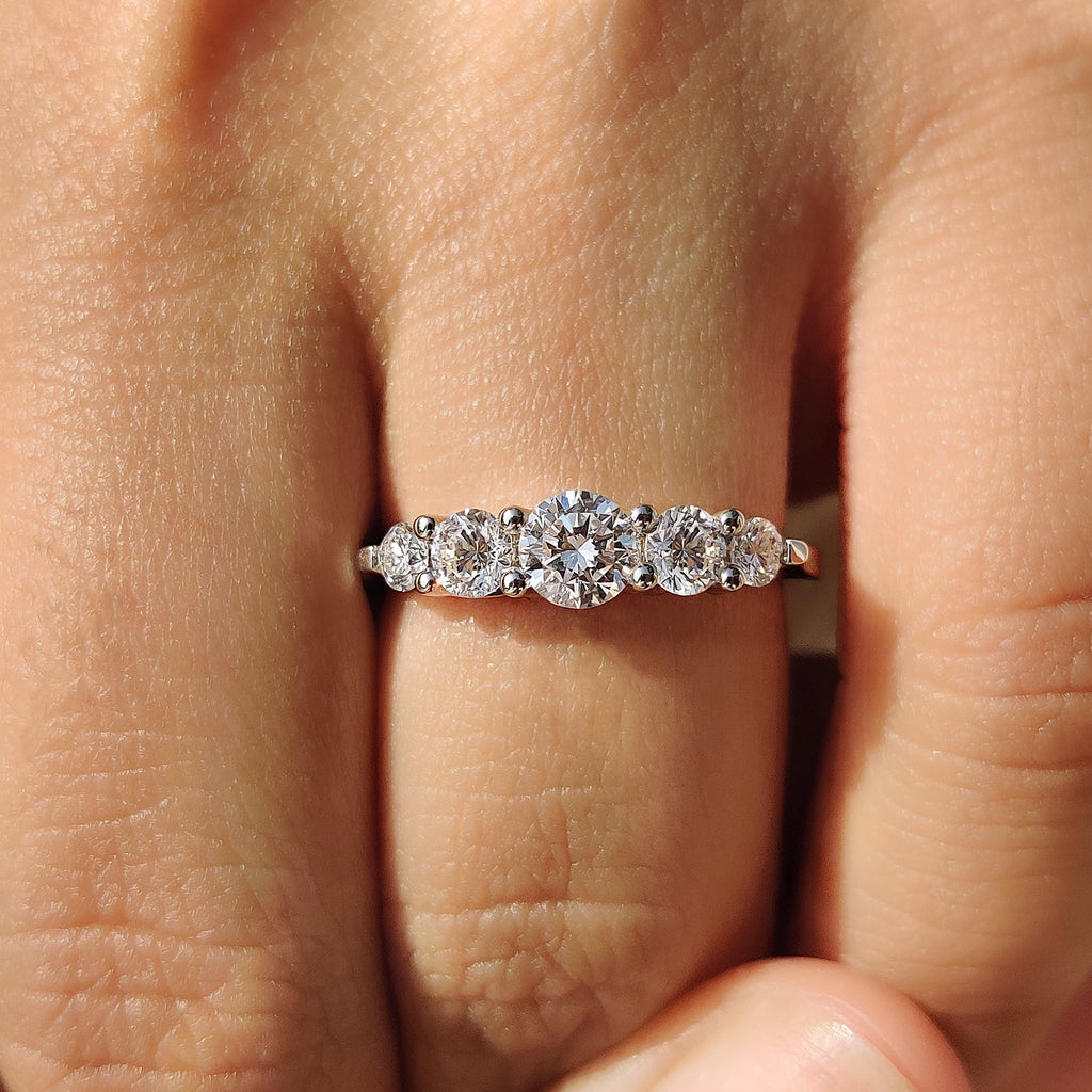5 Stone Wedding Band With Round Cut Diamond