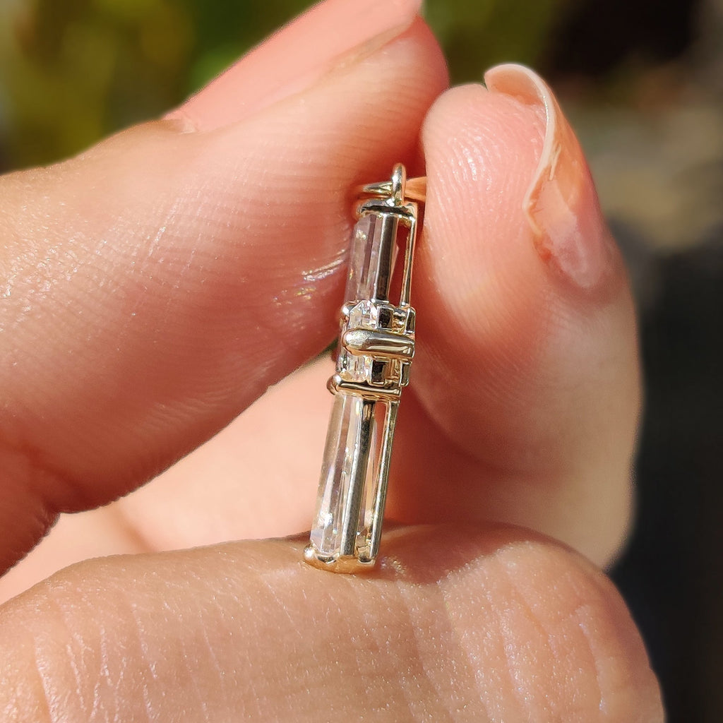 Tapered Baguette Moissanite Gold Cross Pendant
