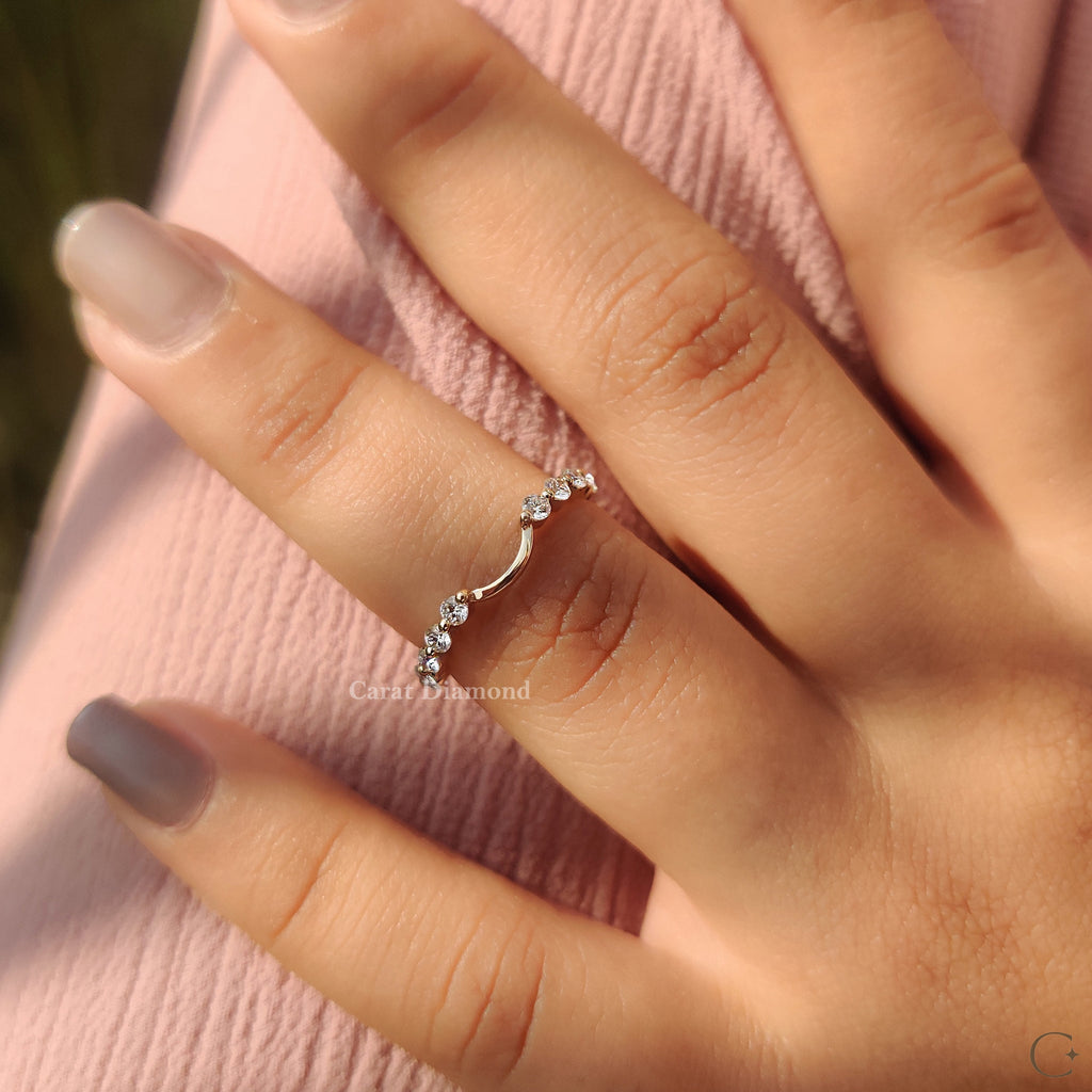 Stackable Wedding Band With Round Diamond Curved Design