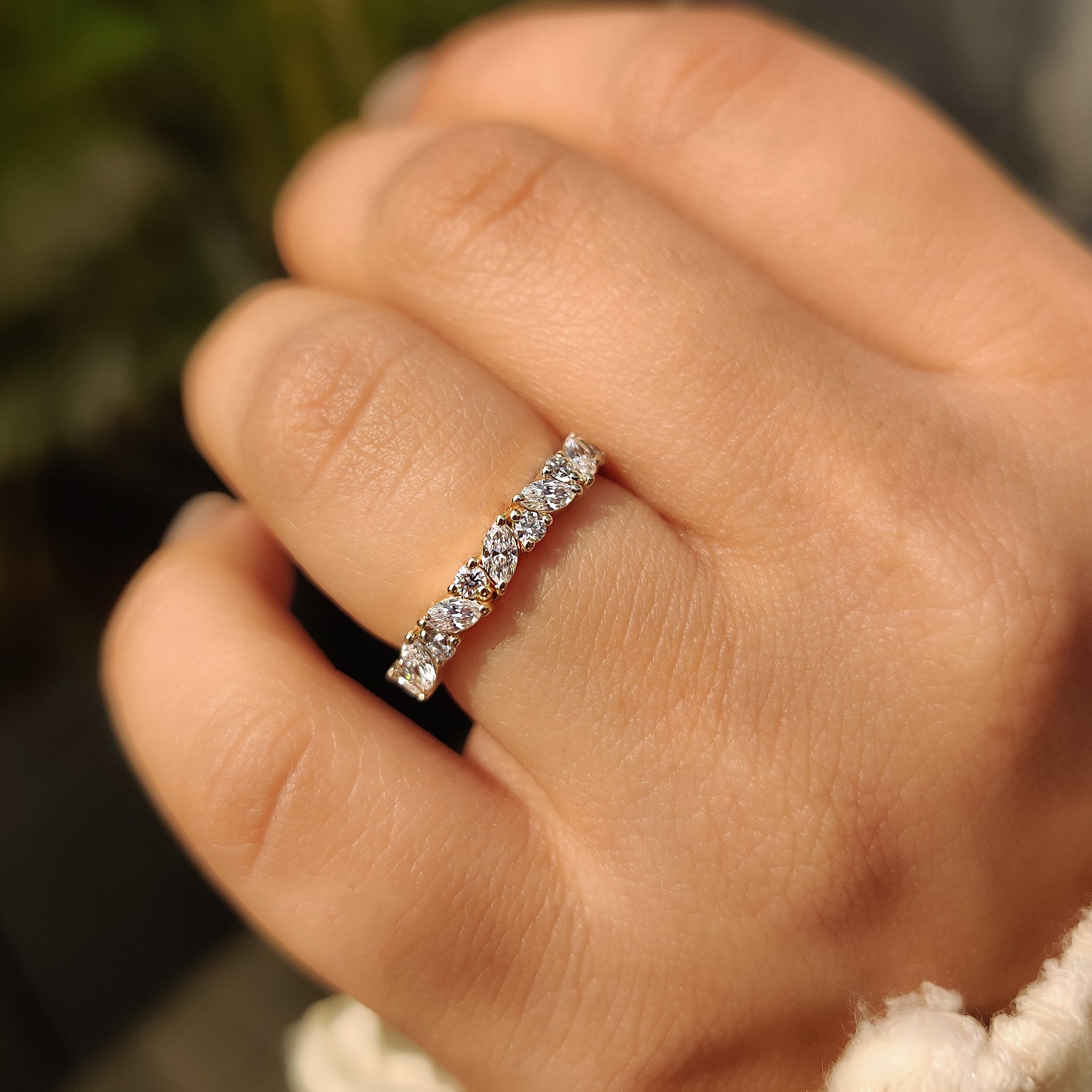 Half Eternity Style Marquise And Round Wedding Band