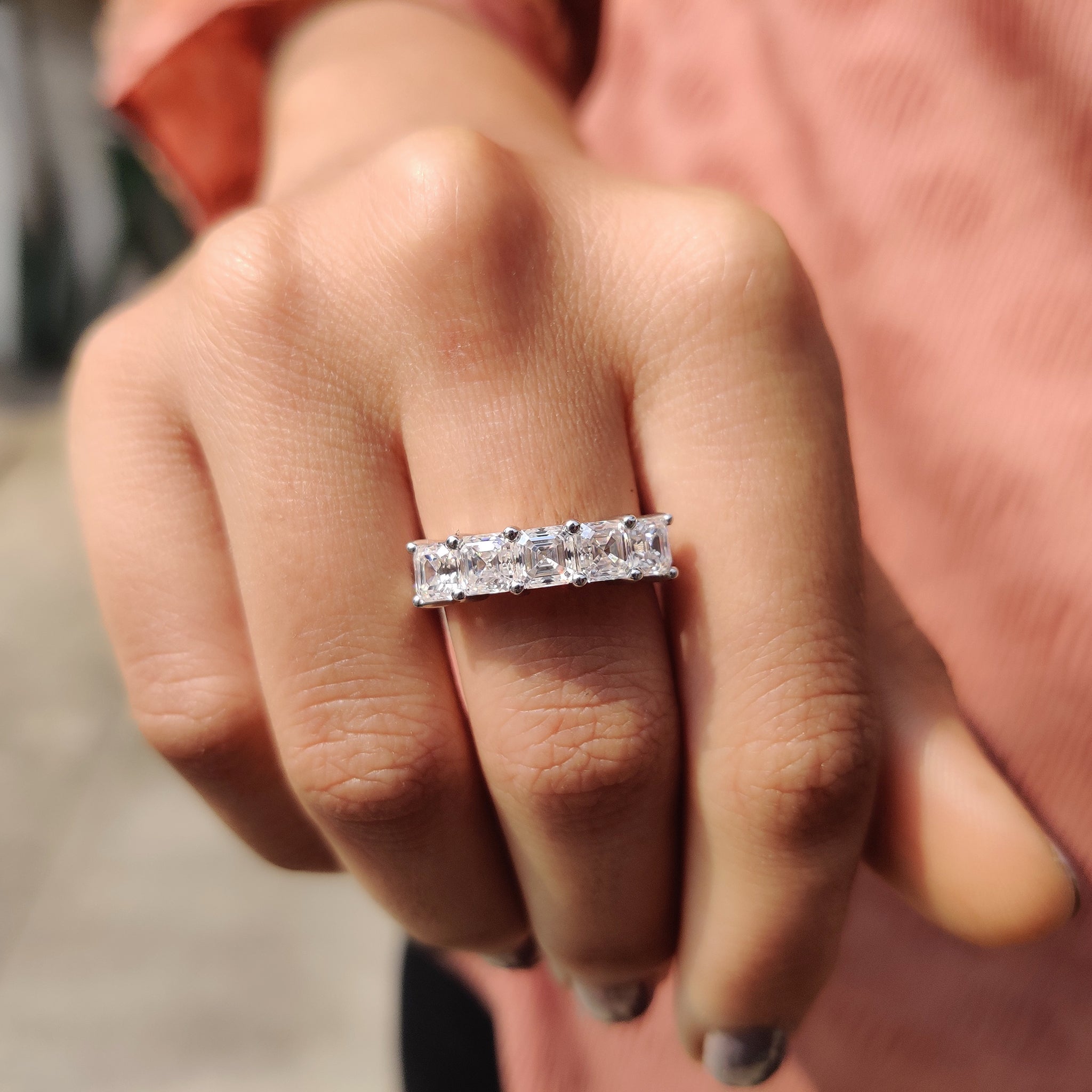 Asscher Cut 5 Stone Wedding Band Main image