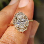 Oval Shaped Engagement Ring In Halo Milgrain Style
