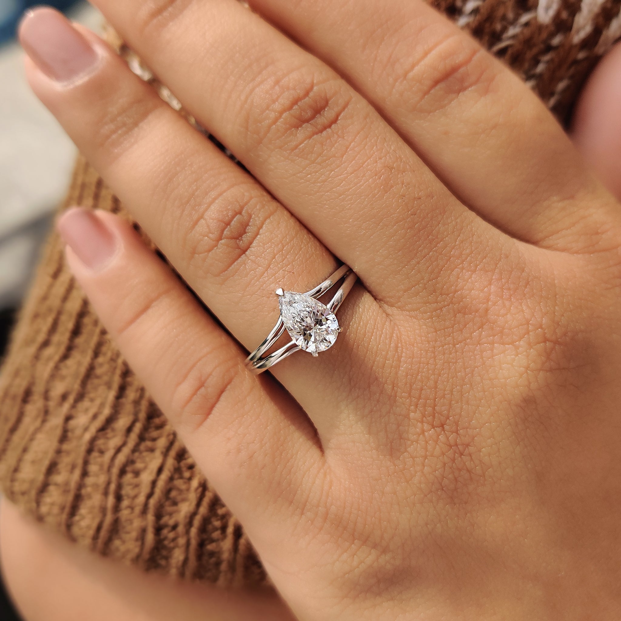 Split Shank Engagement Ring with Pear Diamond