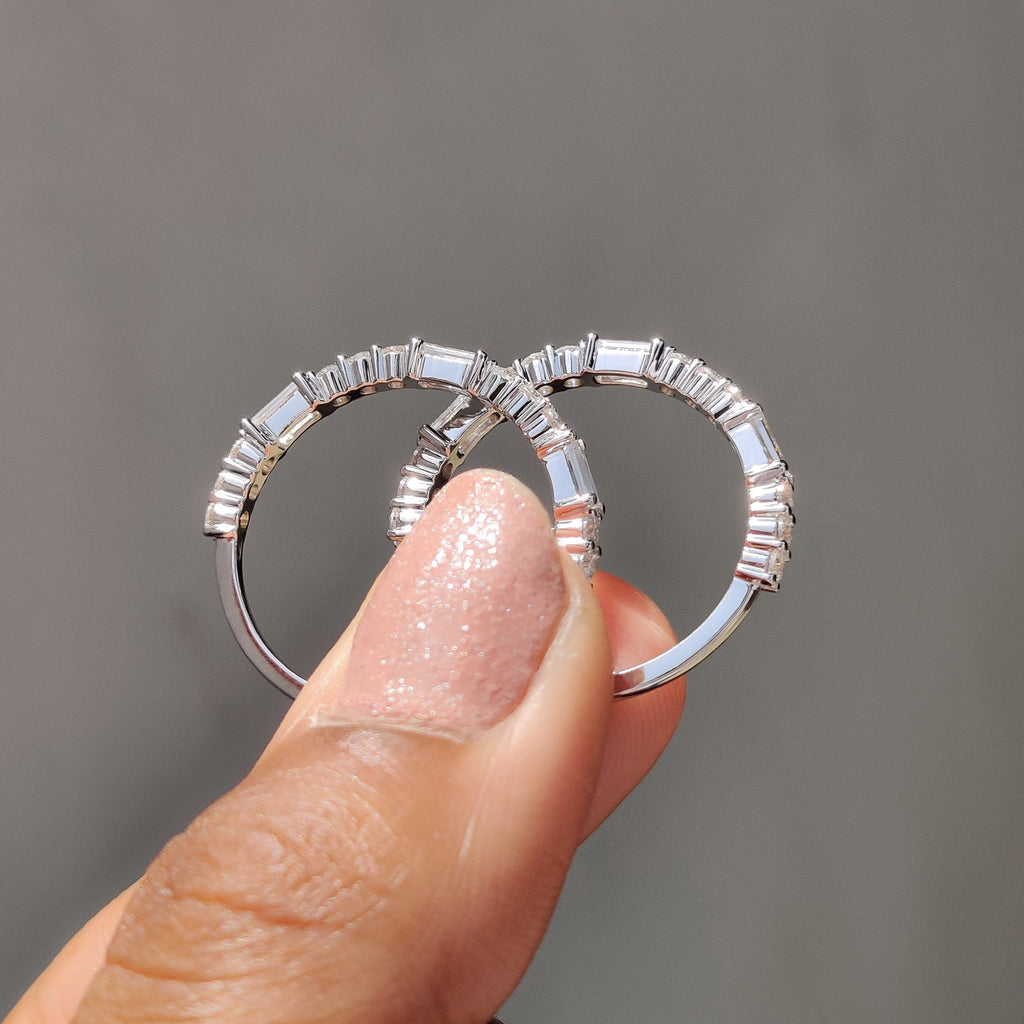 Baguette and Round Cut Wedding Band In Half Eternity