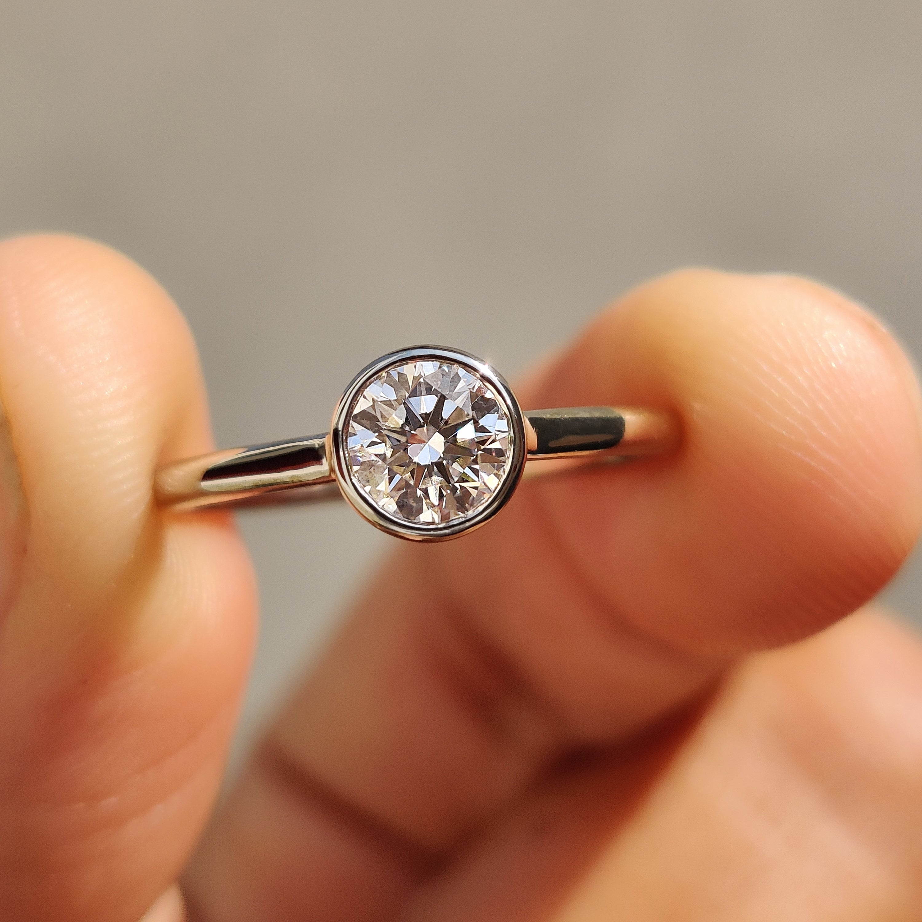 White Gold Round Diamond Bezel Setting Engagement Ring