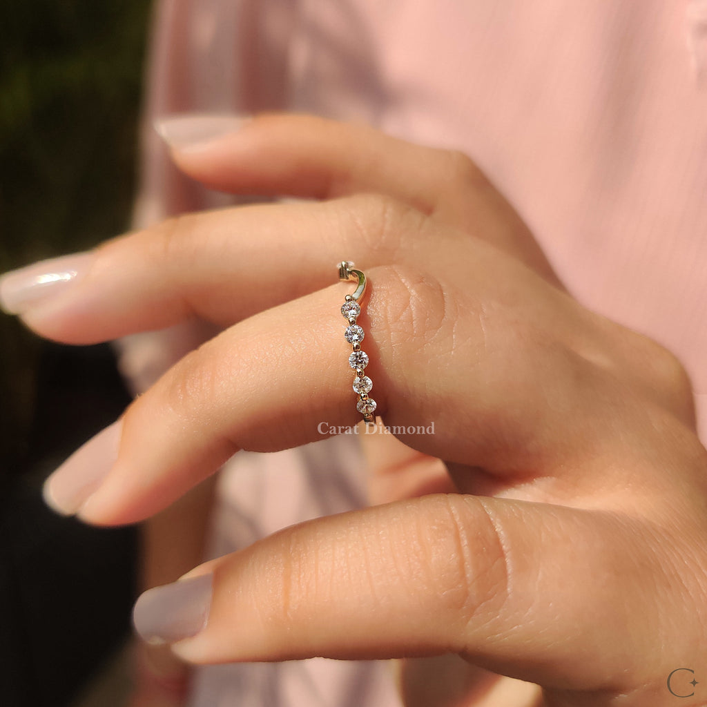 Stackable Wedding Band With Round Diamond Curved Design
