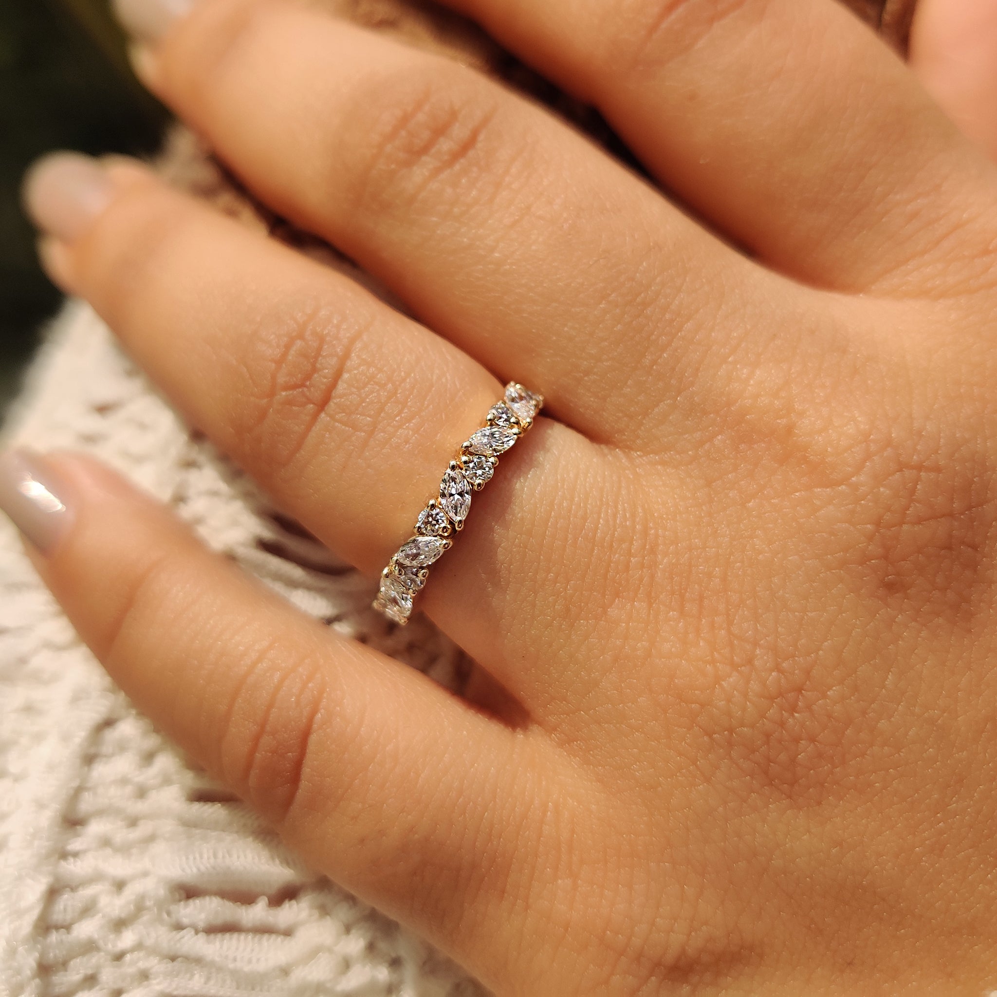 Half Eternity Style Marquise And Round Wedding Band