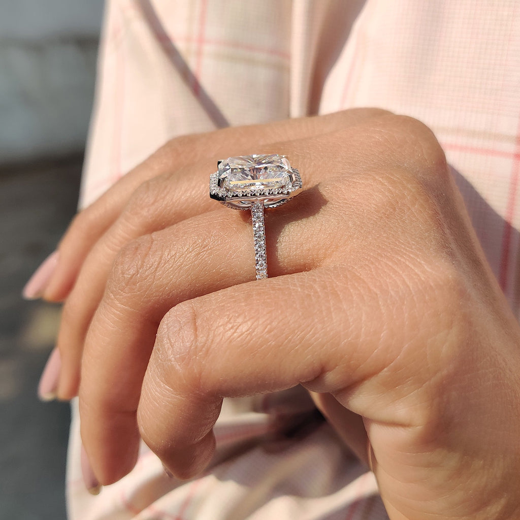Radiant Cut Moissanite Ring in Cathedral Setting Style