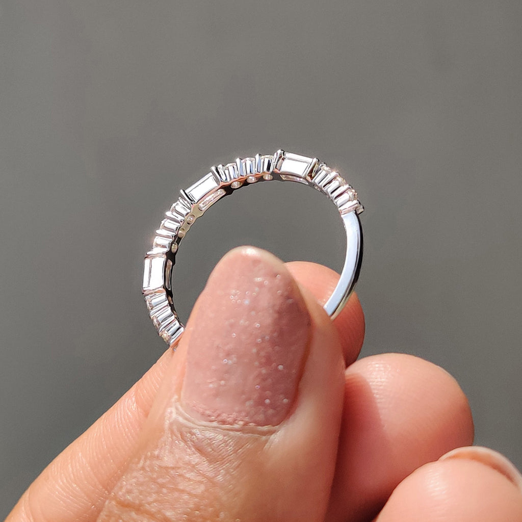 Baguette And Round Moissanite Band with Half Eternity design