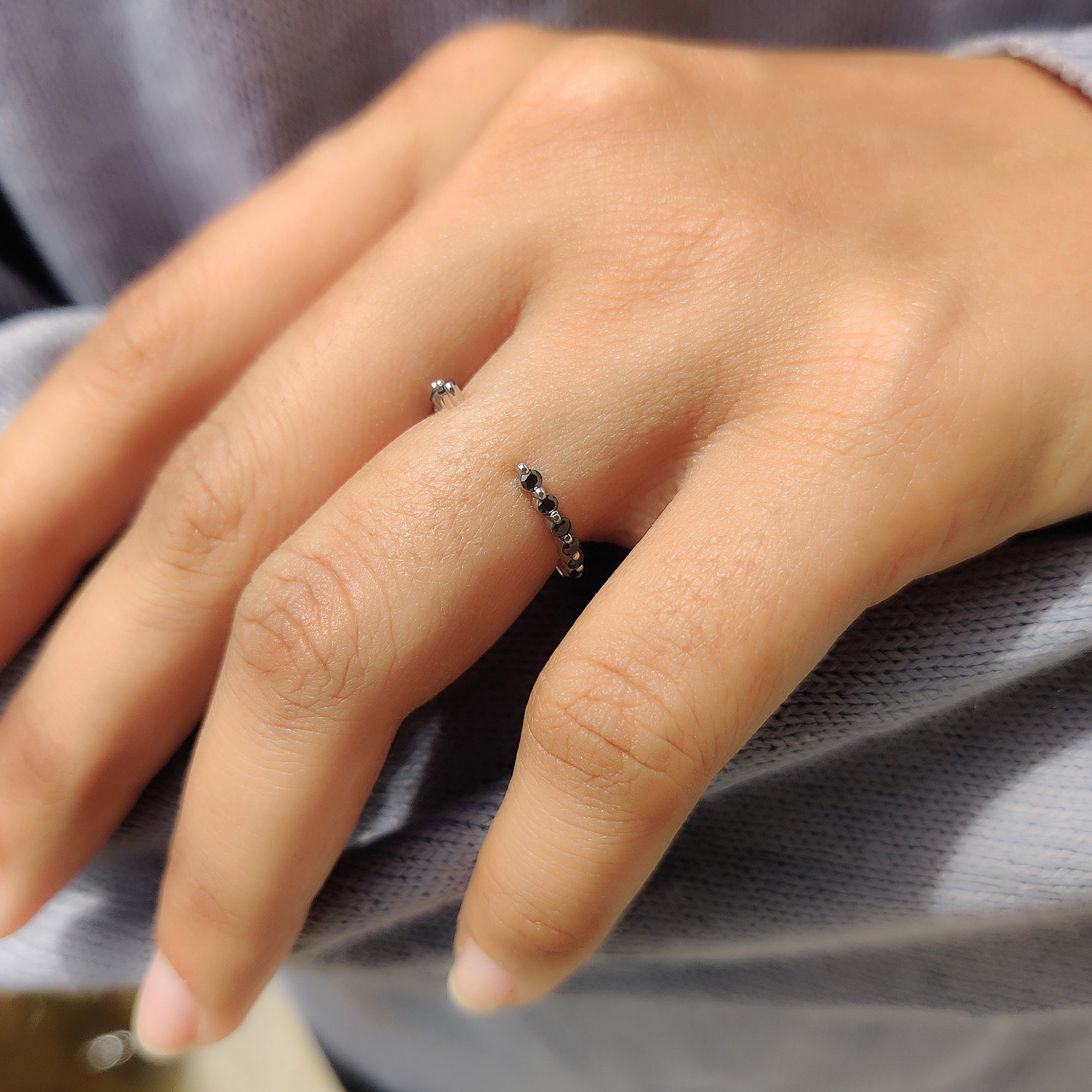 Black Moissanite Wedding Band With Open Gap Look