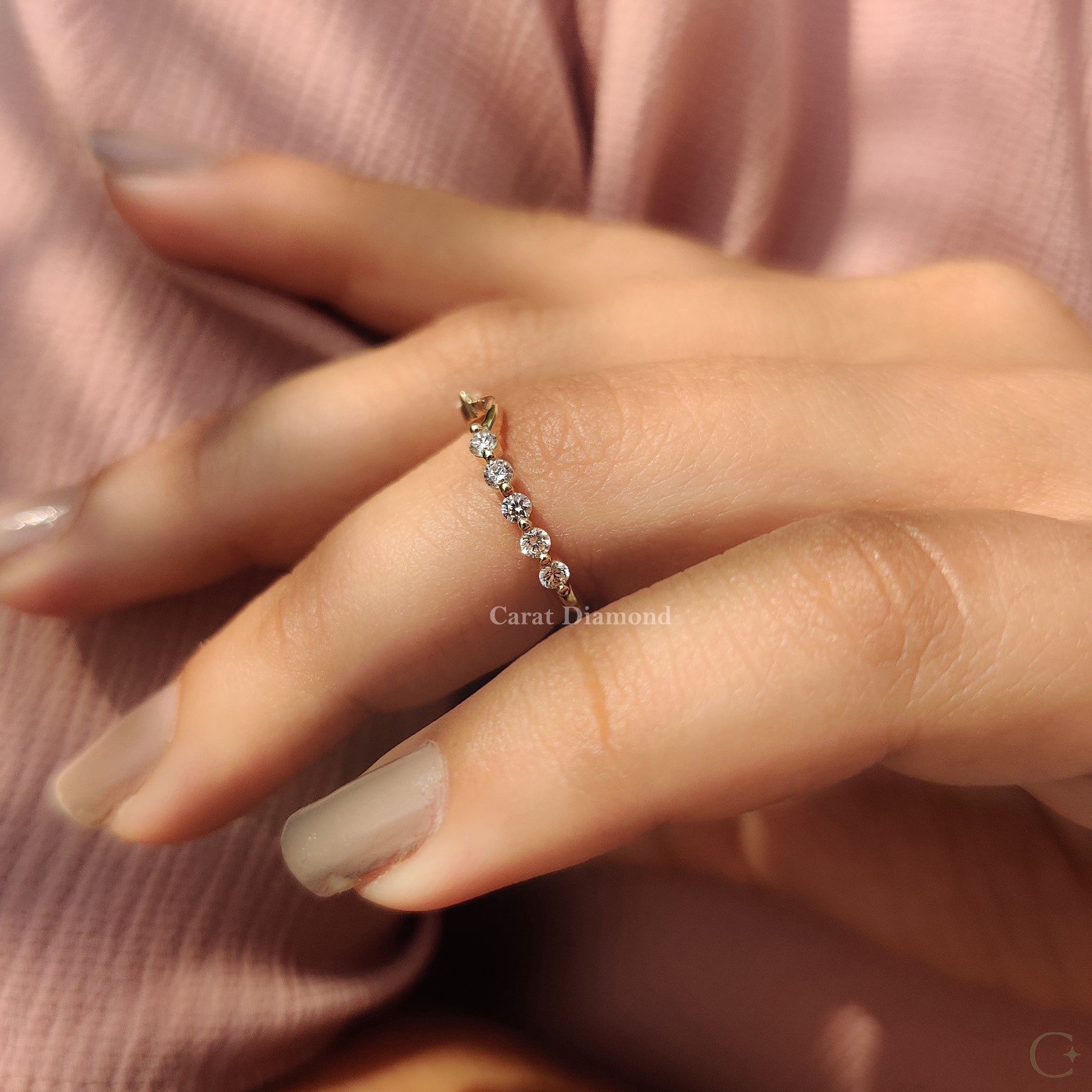 Stackable Wedding Band With Round Diamond Curved Design Secondary image
