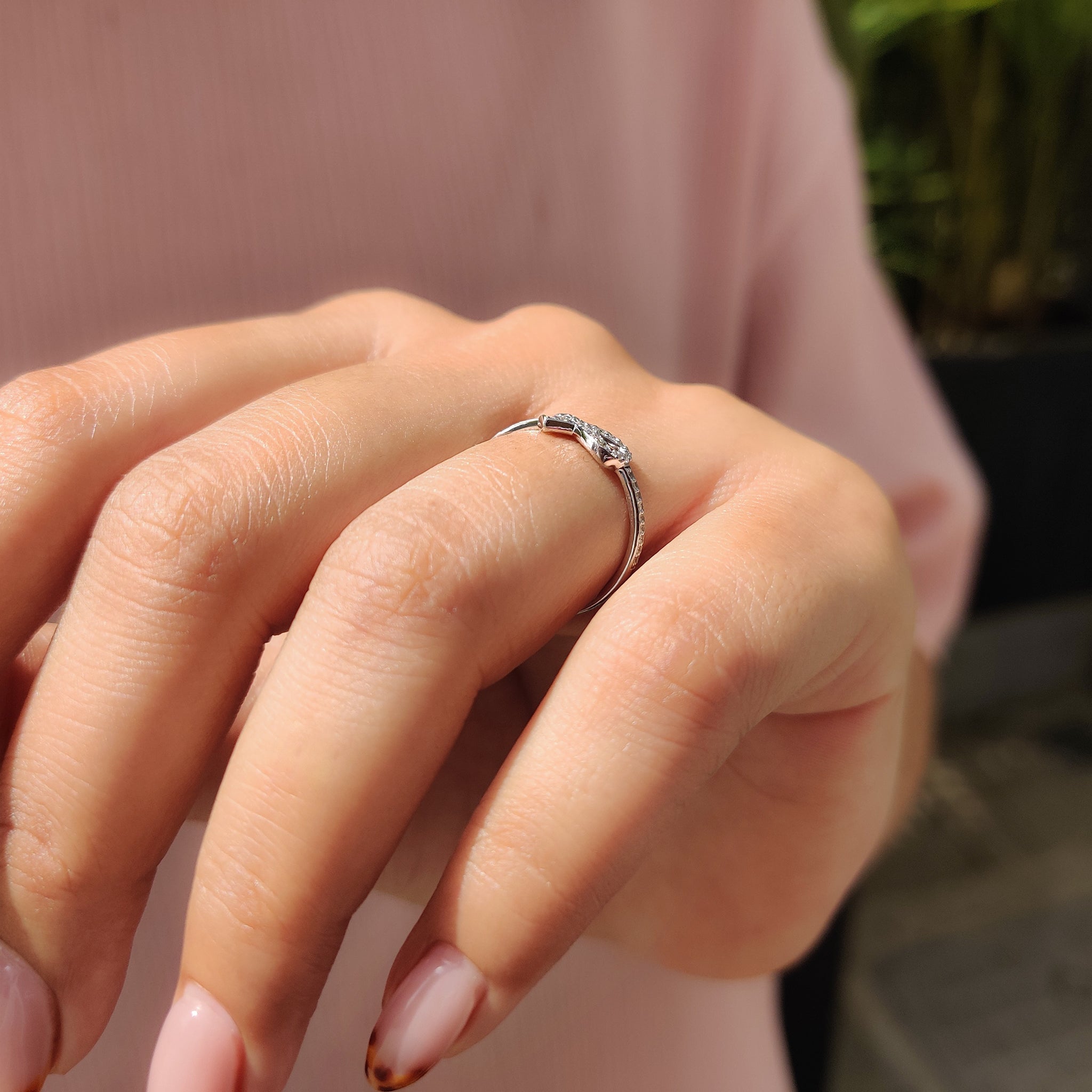 Round Diamond Ribbon Ring In Half Eternity Style