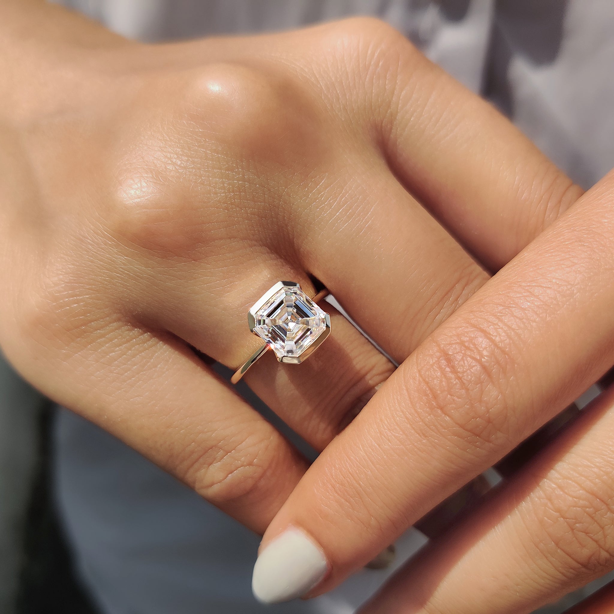 Asscher Cut Half Bezel Set Ring