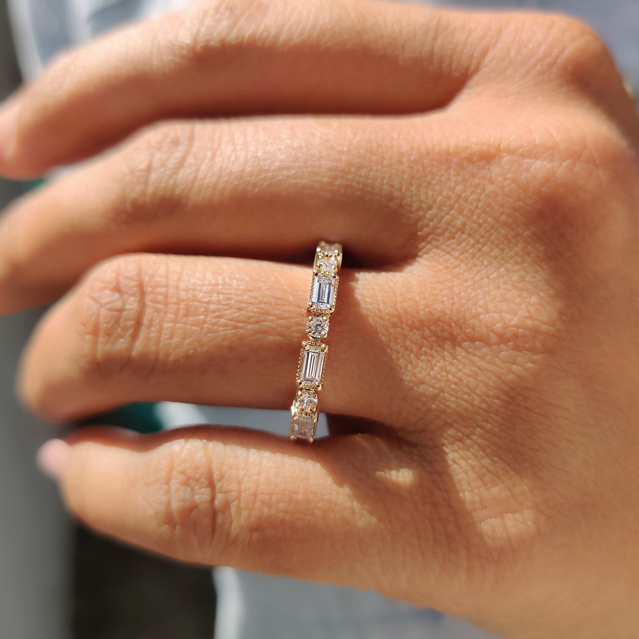 Baguette And Round Wedding Band In Milgrain Setting Secondary image