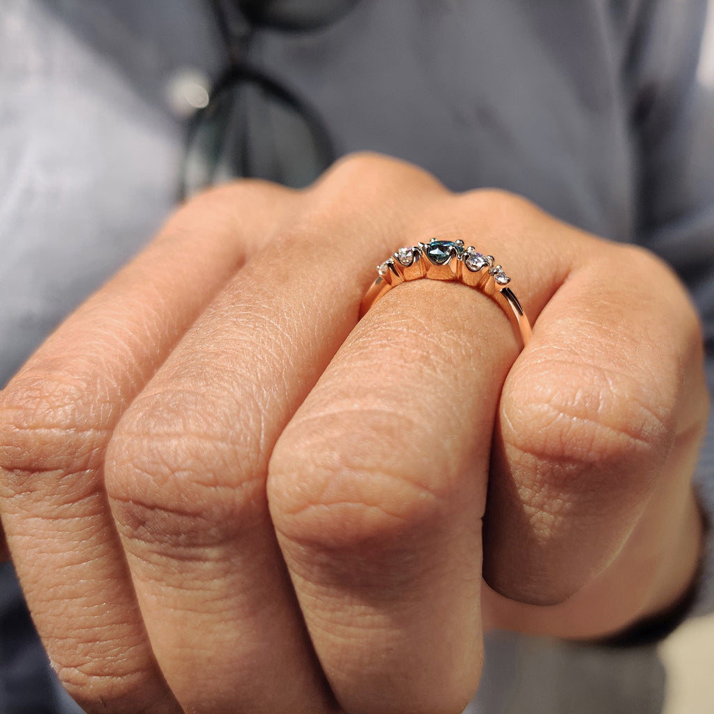Cyan Blue Round Cut 5 Stone Engagement Ring