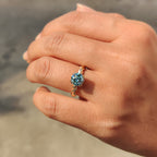 Cyan Blue Round Cut Hidden Halo Ring With Twisted Rope Band