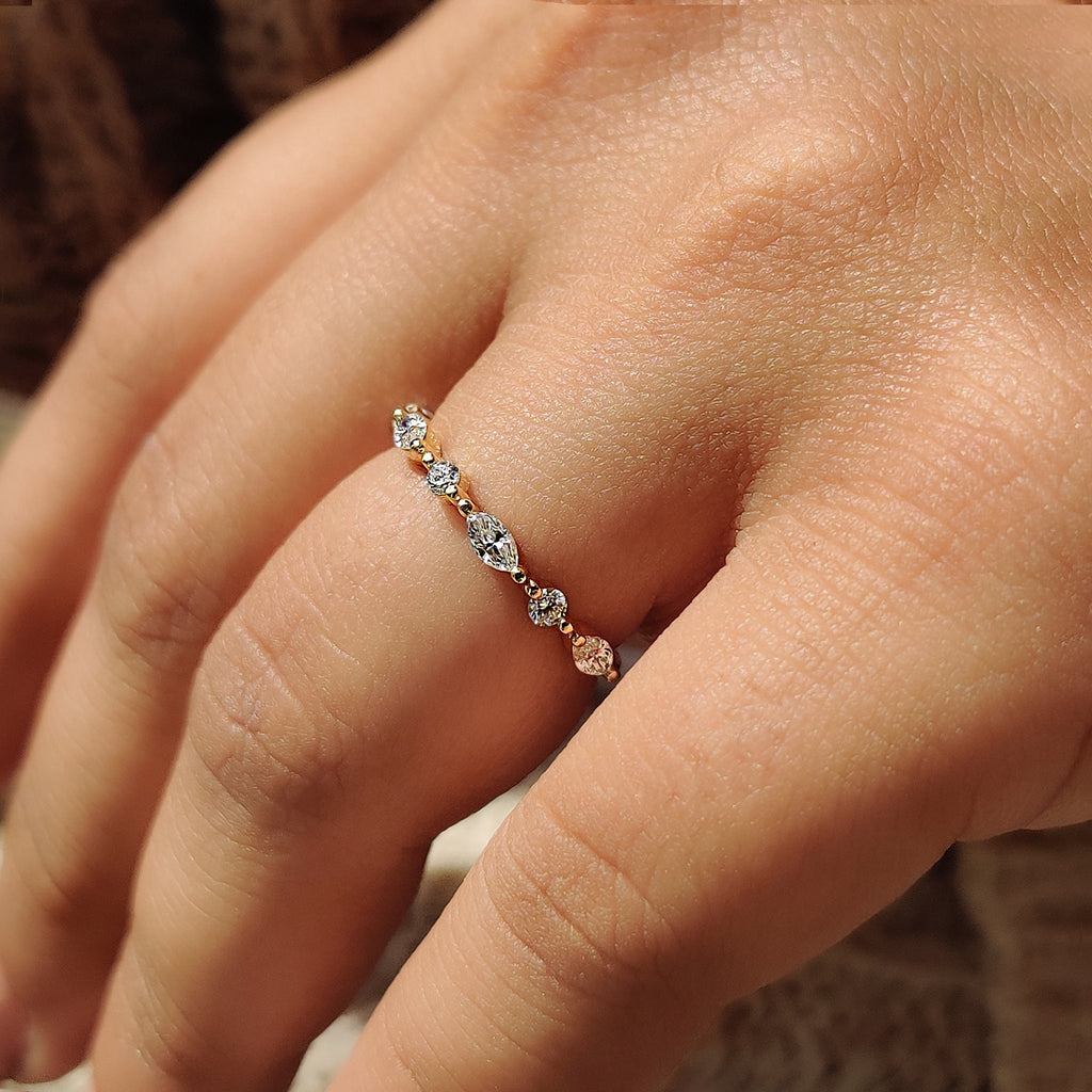 3/4 Eternity Marquise And Round Wedding Band