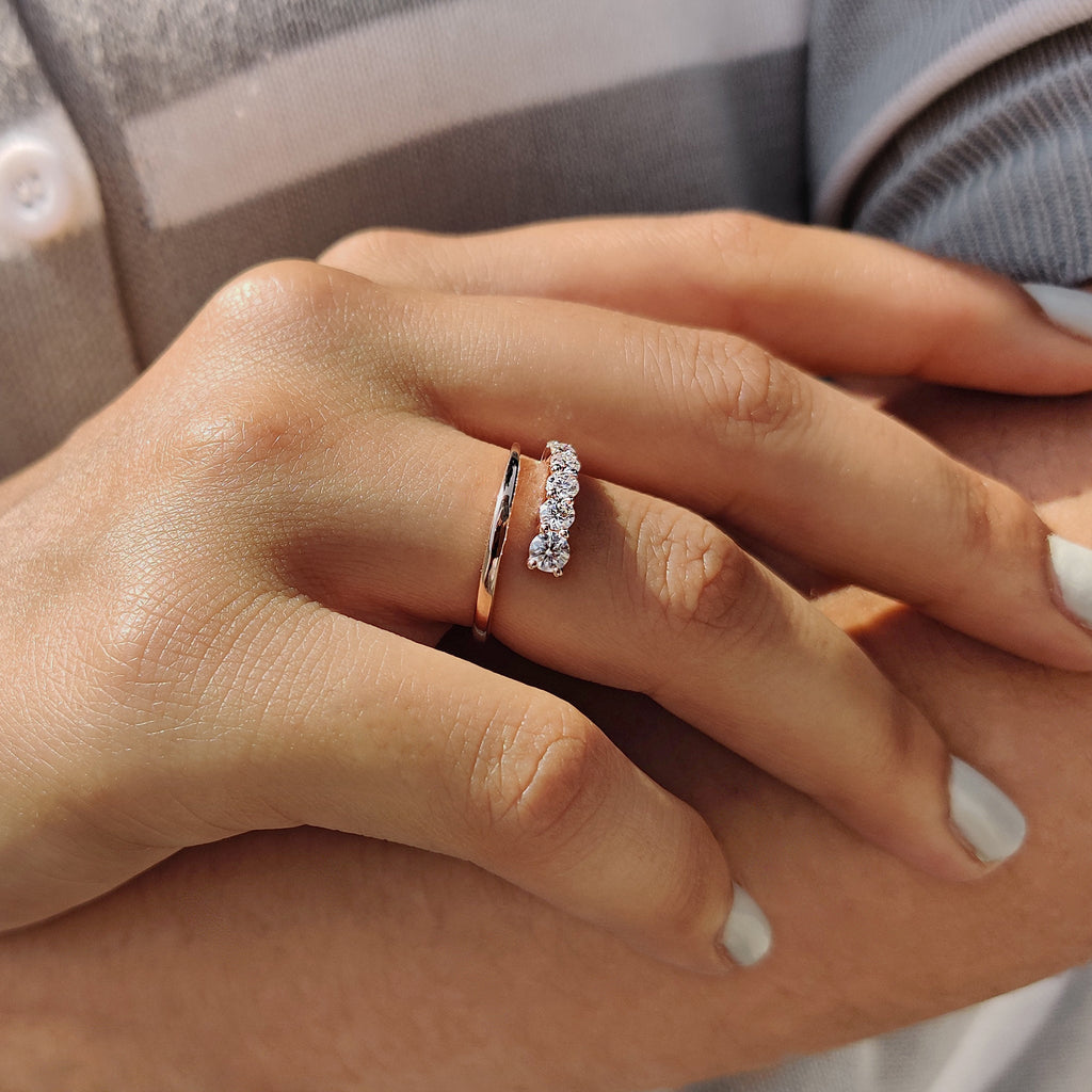 Open Moissanite Wedding Band In Round Cut Moissanite