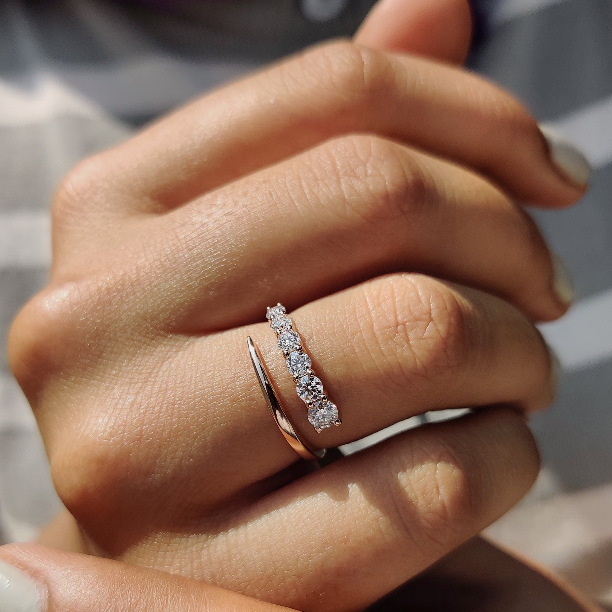 Open Moissanite Wedding Band In Round Cut Moissanite