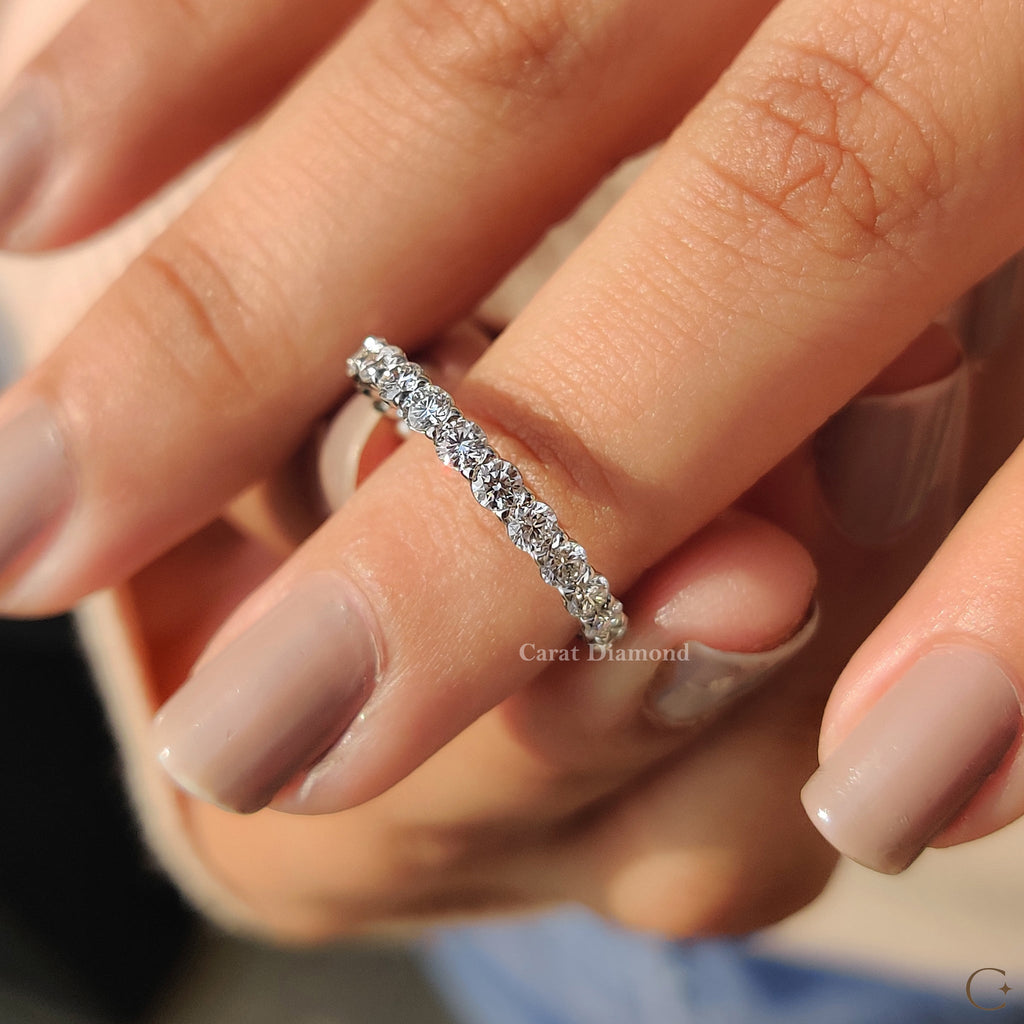 Minimalist Round Cut Eternity Style Diamond Wedding Band