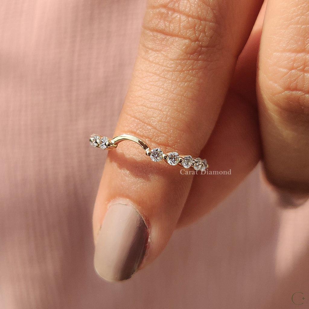 Stackable Wedding Band With Round Diamond Curved Design