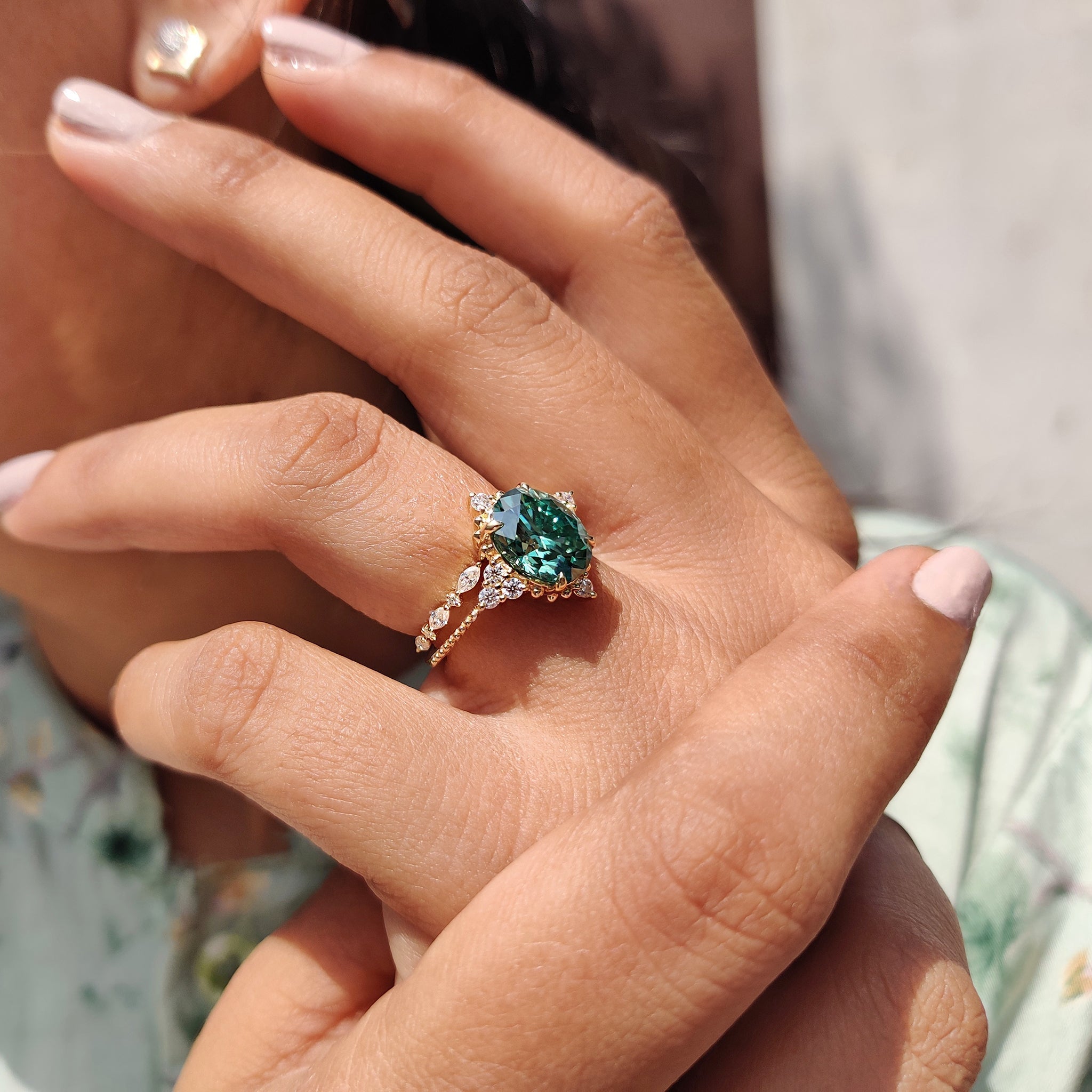 Oval Cut Yellow Gold Bridal Set With Marquise Open Gap Band