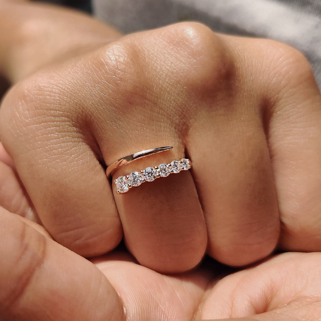 Open Moissanite Wedding Band In Round Cut Moissanite