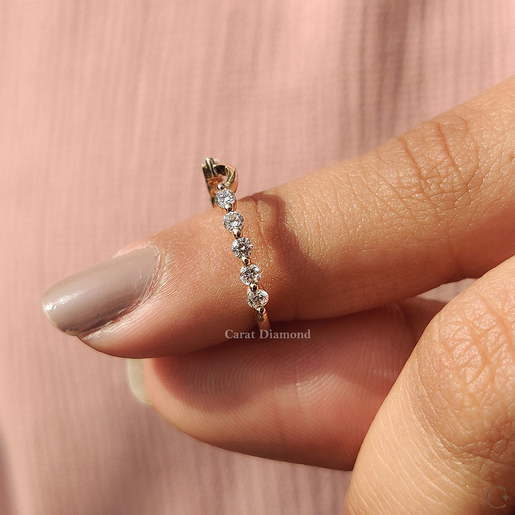 Stackable Wedding Band With Round Diamond Curved Design