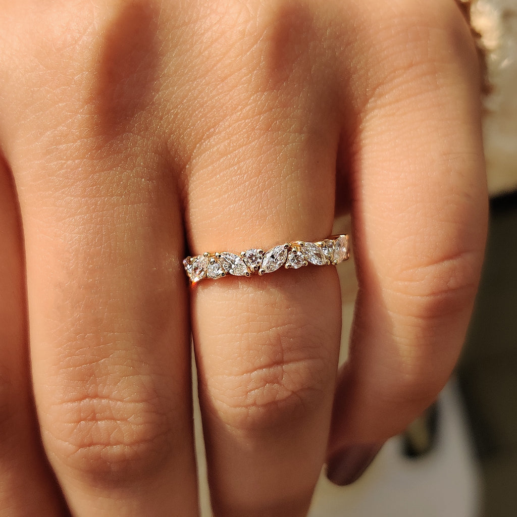 Half Eternity Style Marquise And Round Wedding Band