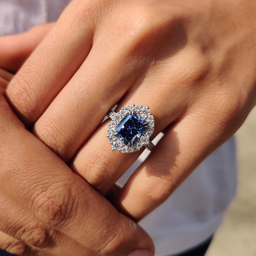 Radiant Halo Engagement Ring With Cathedral Setting