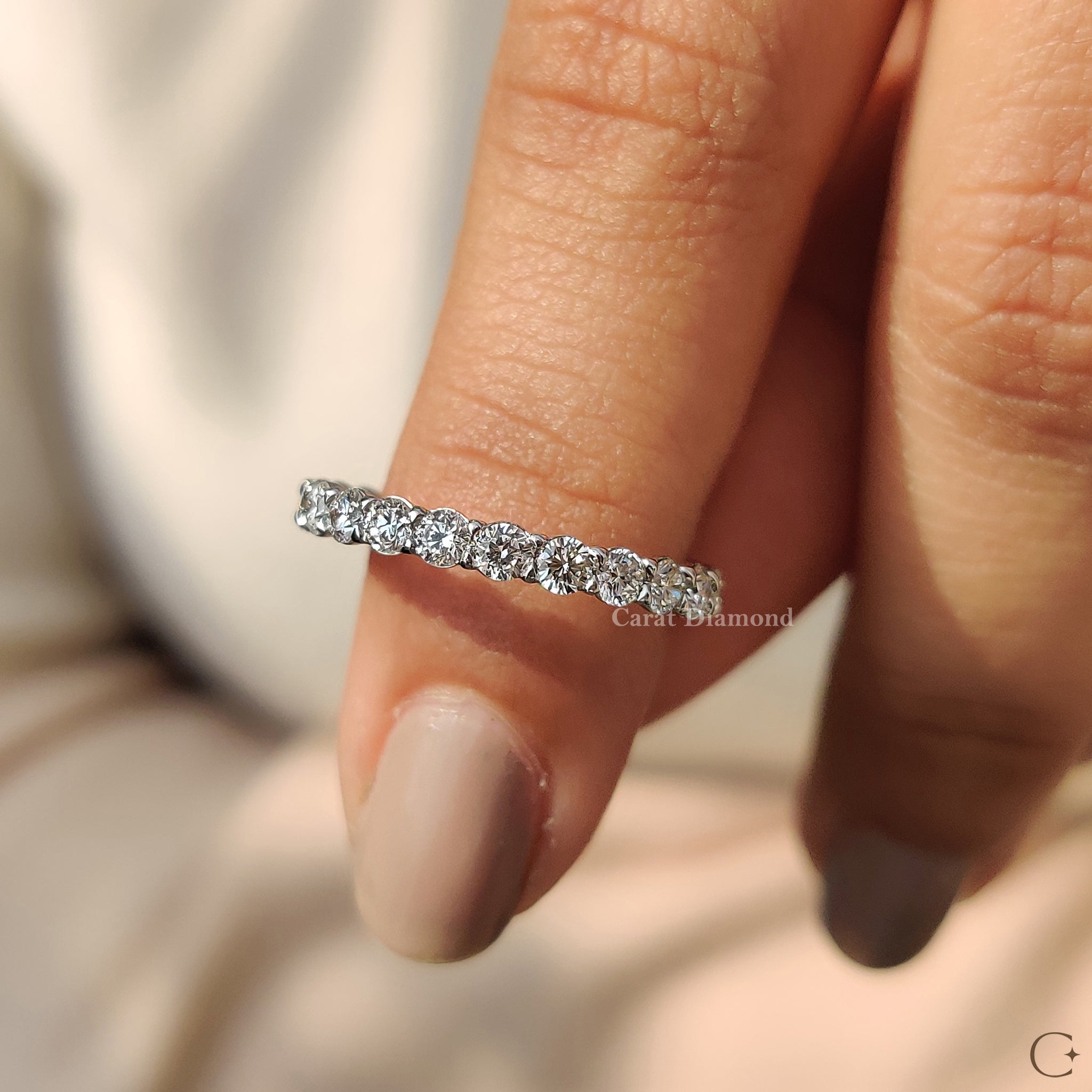 Minimalist Round Cut Eternity Style Diamond Wedding Band